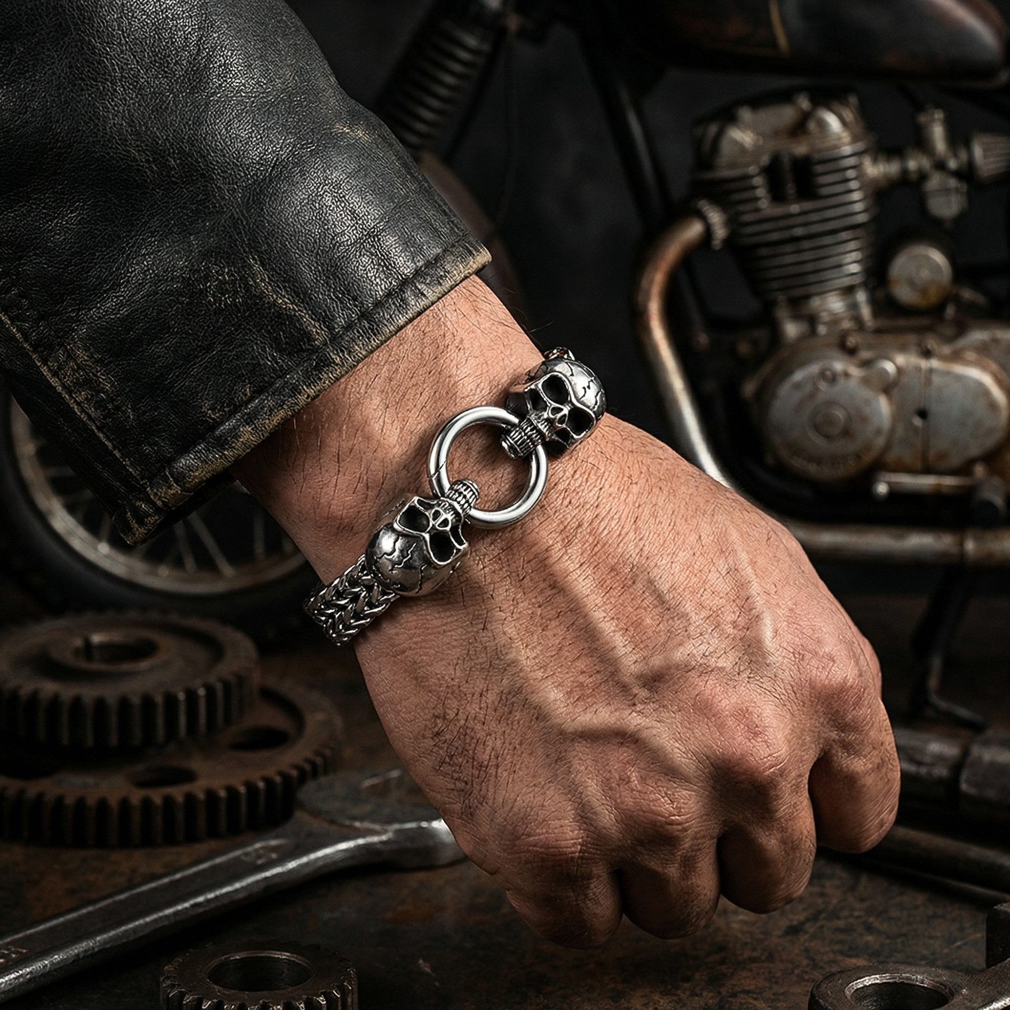 UNIQAL.de Edelstahlarmband Panzerarmband Herren "SILVER SKULL" Edelstahlarmband, (Edelstahl, Casual Style, Biker, Türsteher, Handgefertigt in Germany) – Bild 5 von 5