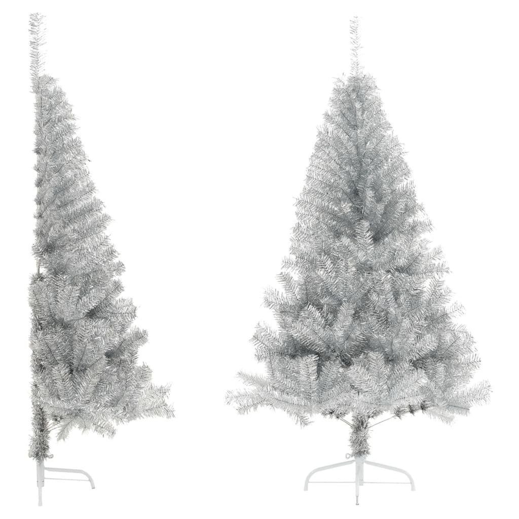 vidaXL Künstlicher Weihnachtsbaum Künstlicher Halb-Weihnachtsbaum mit Ständer Silber 120 cm PET