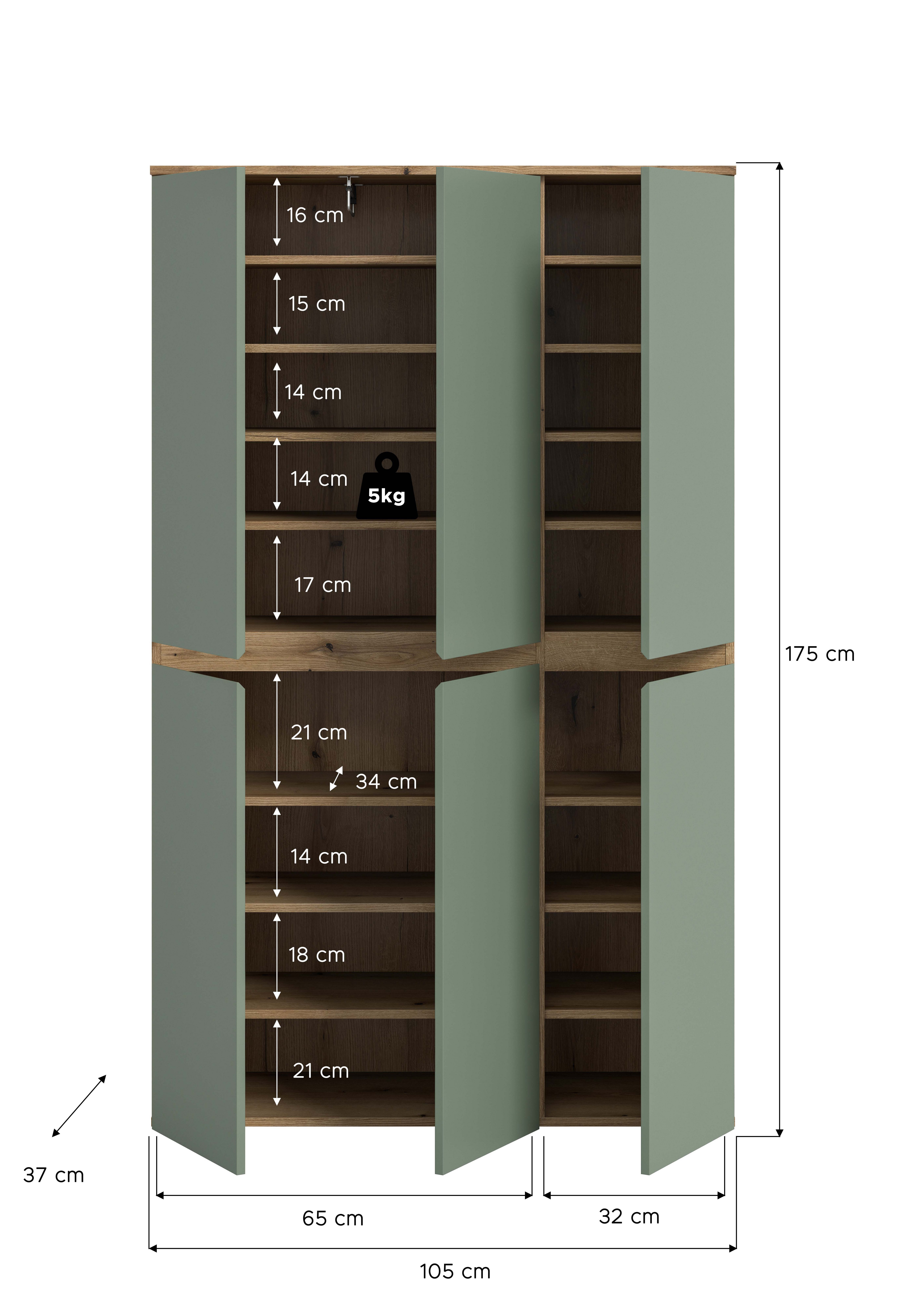 furnling Mehrzweckschrank Sarca 1 Kleiderstange, 6 Türen, 18 Fächer, Universalschrank, Höhe 175 cm – Bild 5 von 5