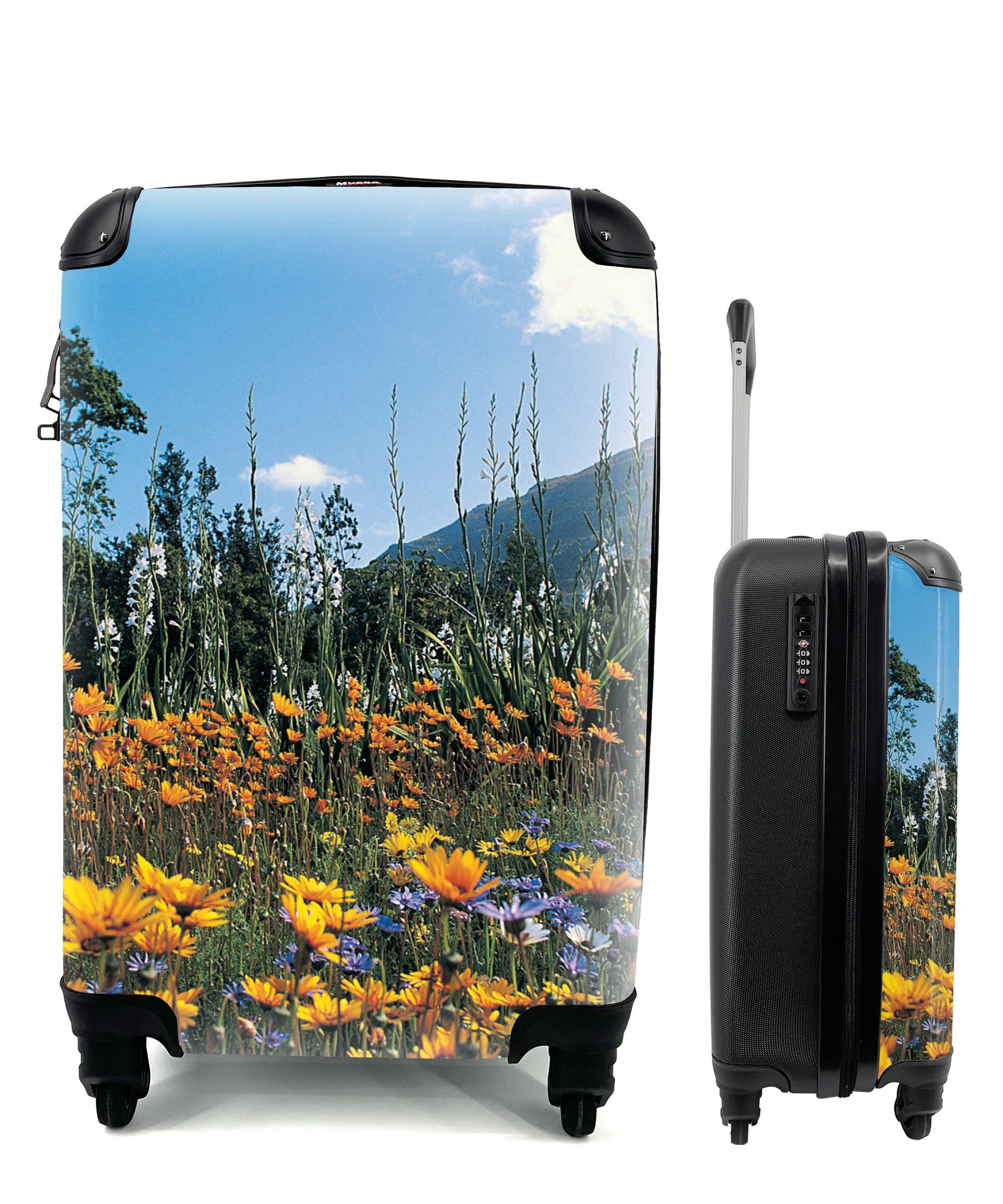 Rollen, Handgepäckkoffer Reisetasche rollen, Reisekoffer Handgepäck 4 MuchoWow für Trolley, - Farbe, Ferien, mit Blumen - Natur