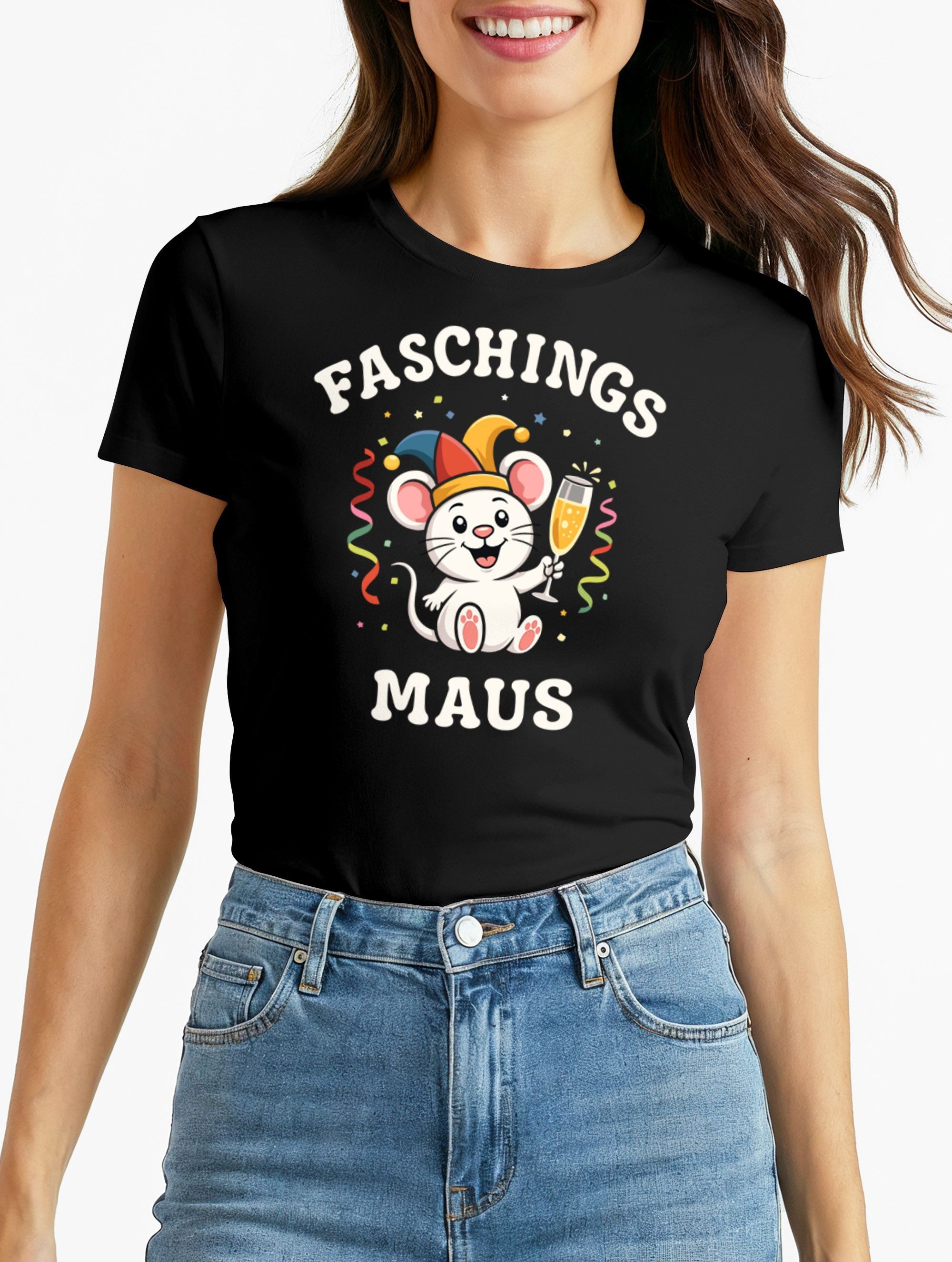 MoonWorks Print-Shirt Damen T-Shirt Karnevalsmaus Faschingsmaus Kostüm-Ersatz Verkleidung mit Print
