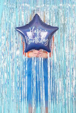 partydeco Luftballon, Folienballon Stern mit Schriftzug Happy Birthday 40cm blau