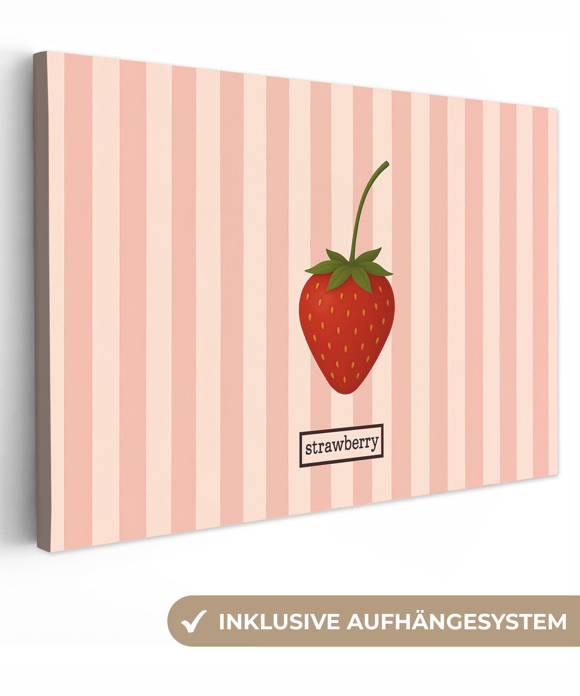 OneMillionCanvasses® Leinwandbild Erdbeere - Streifen - Minimalistisch - Ro günstig online kaufen