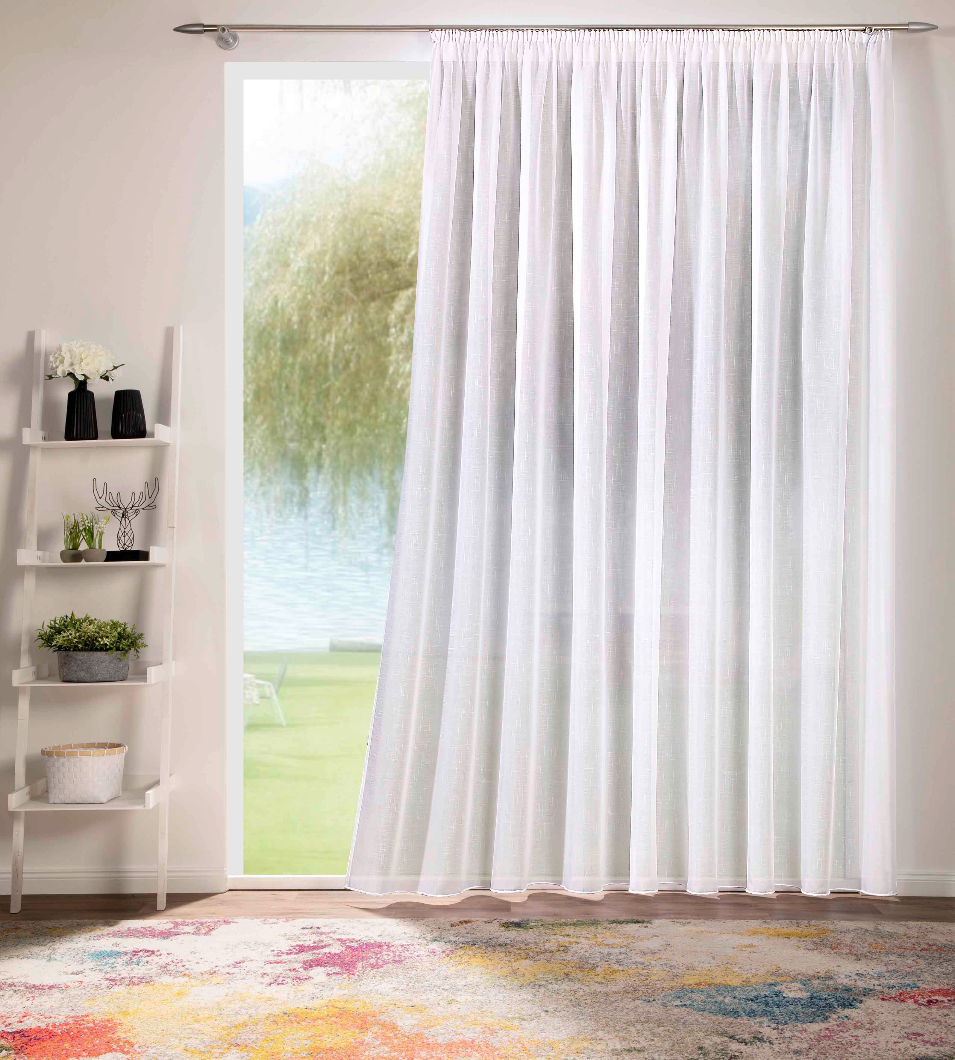 Gardine Voile mit Effekt Weiß, DecoHome24, Kräuselband (1 St), halbtransparent, Voile, Store