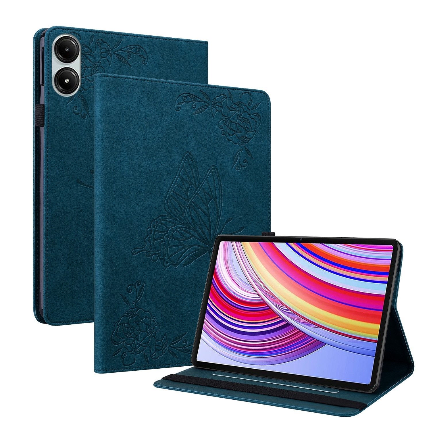 Wigento Tablet-Hülle Für Xiaomi Redmi Pad Pro 12.1" Schmetterling Kunstleder Tasche Blau, Kunstleder Schutzhülle Smart Case Design Cover