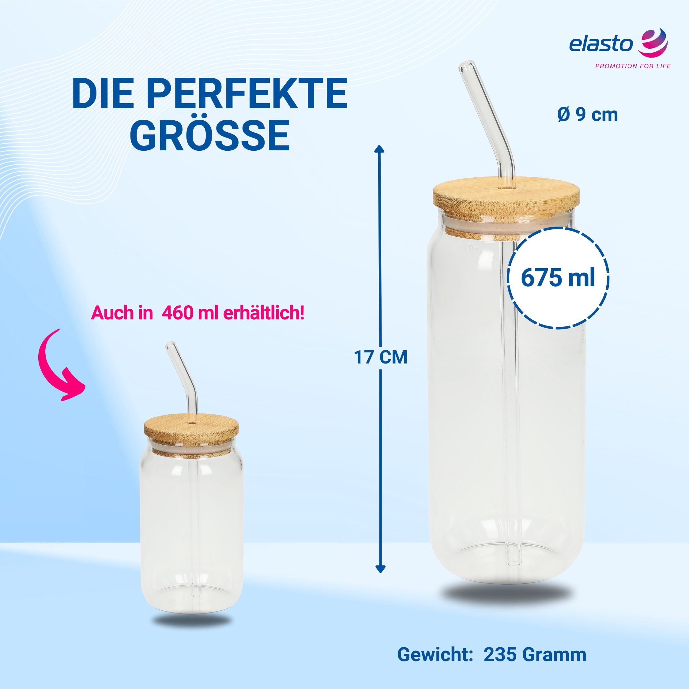 elasto Becher Trinkglas "Tropical" mit Strohhalm 675 ml natur – Bild 3 von 5