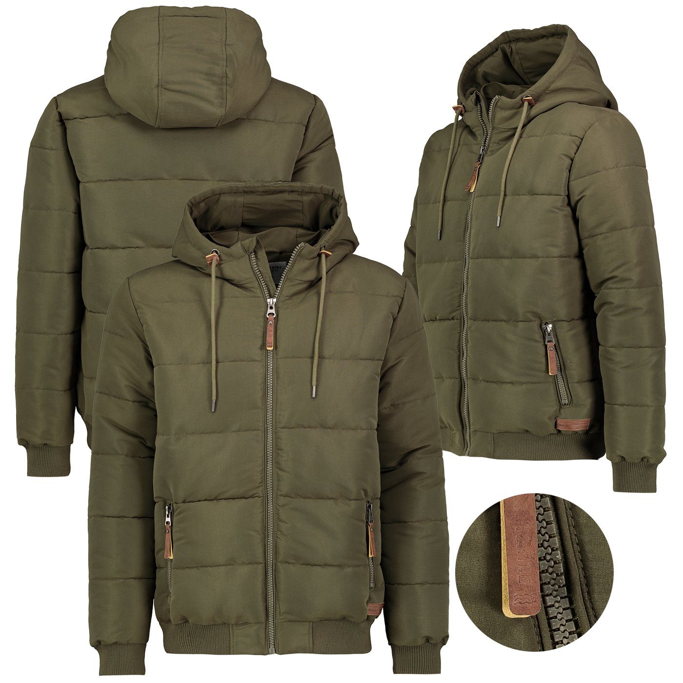 Stehkragen Jacke Herren Warm Olive Kapuzenjacke Eight2Nine Gesteppt Steppjacke Steppjacke Winter