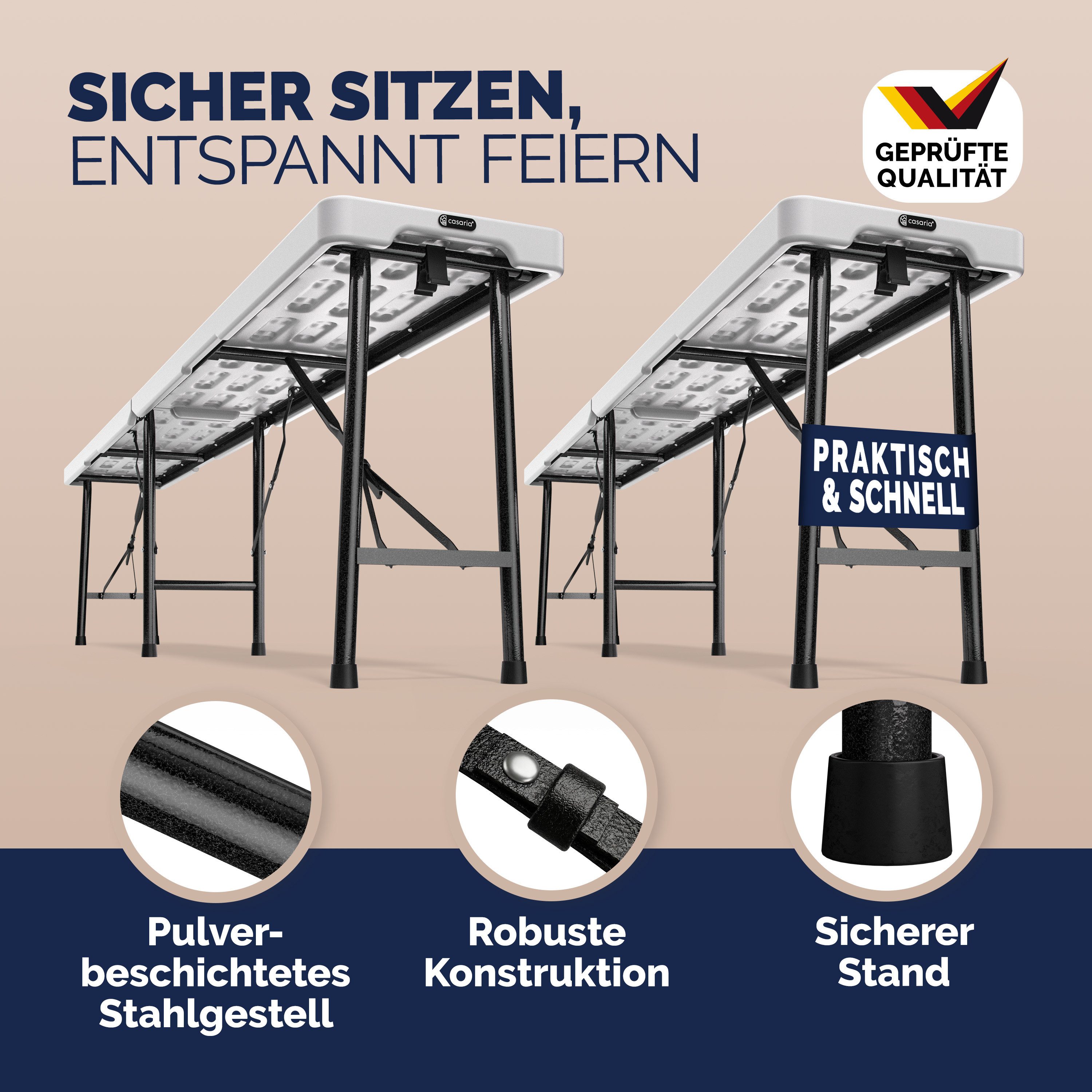 Casaria Gartenbank (2-St), 2er Set Bierbank Klappbar Kunststoff 8 Personen Tragegriff