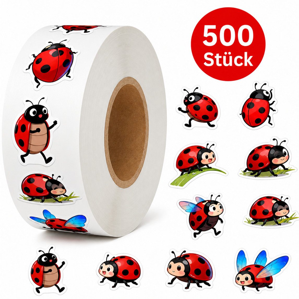Ware aus aller Welt Sticker 500 Marienkäfer Sticker Glücks Aufkleber Etiketten 2,5cm, (500-tlg)