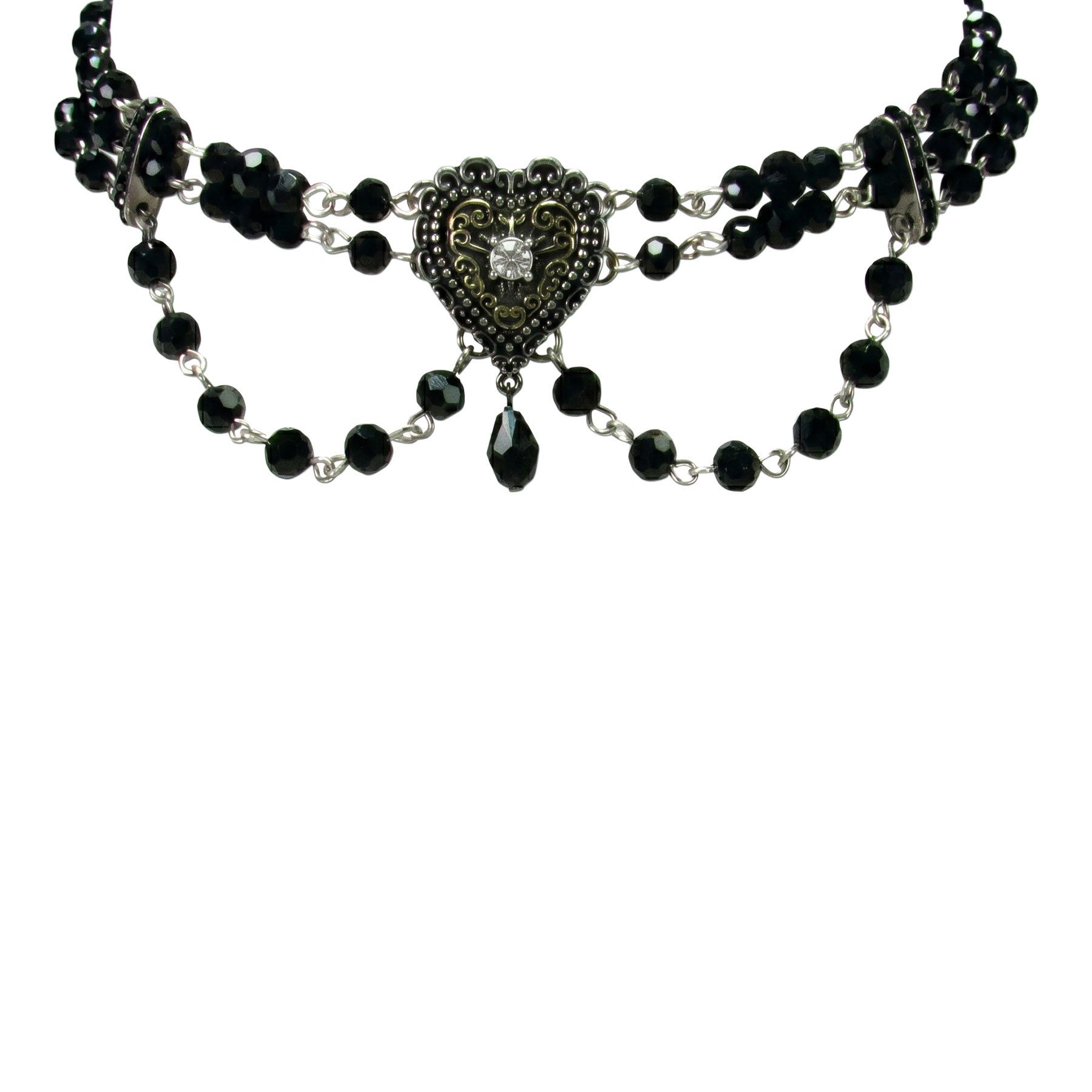 Alpenflüstern Collier Trachten-Perlen-Kropfkette Trachtenherz (schwarz), - elegante Trachtenkette - nostalgischer Damen-Trachtenschmuck, Dirndl – Bild 3 von 4