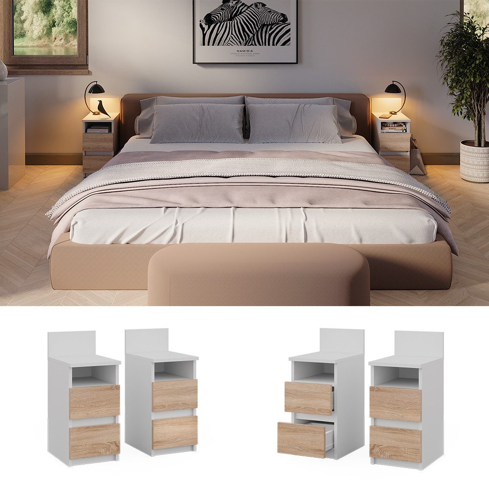 Vicco Nachtschrank Monty, Weiß/Sonoma, 25 x günstig online kaufen