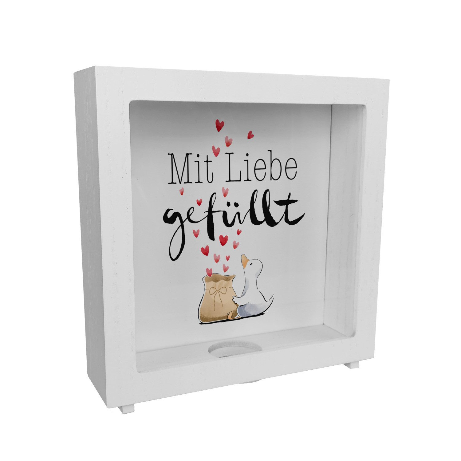 Spardose Ente Rahmen Spardose aus Holz mit Spruch Mit Liebe gefüllt