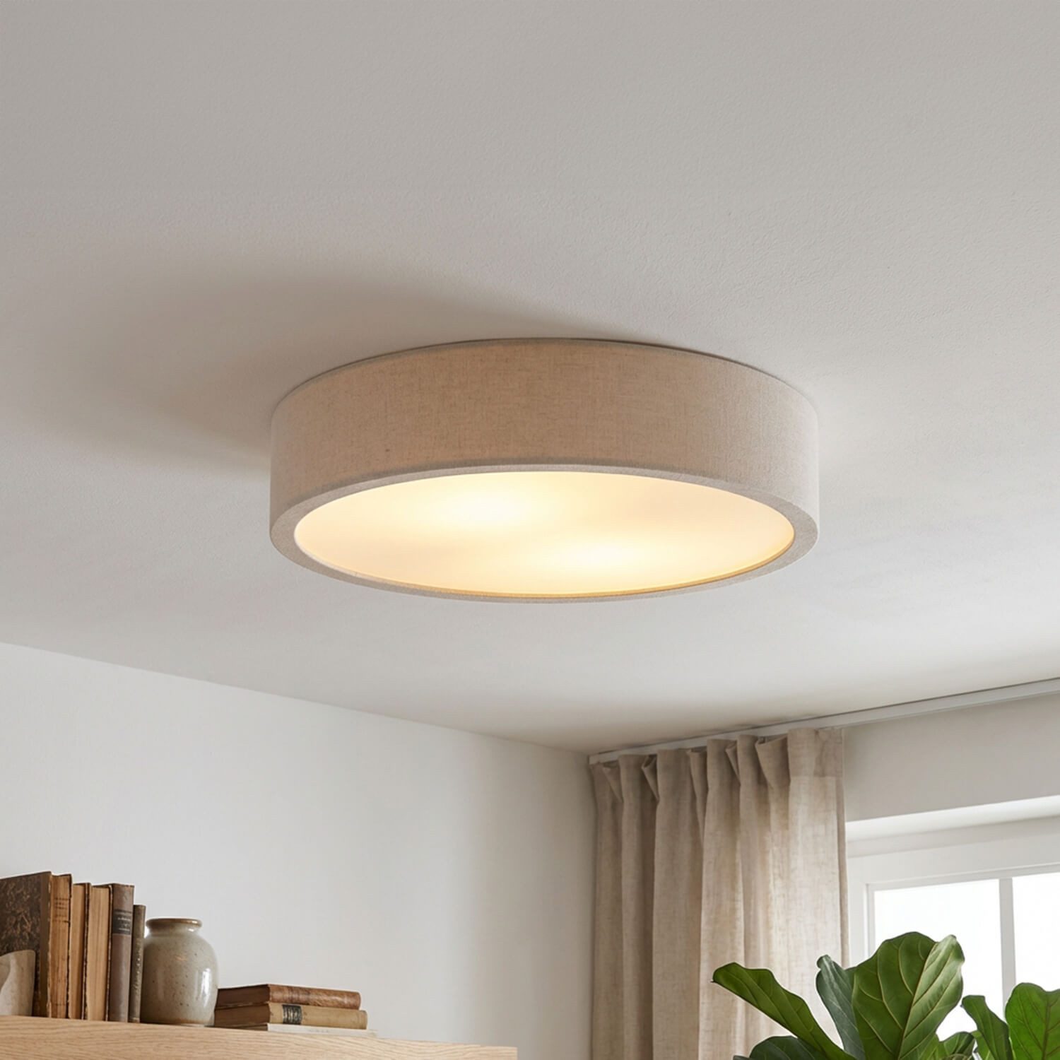 Licht-Erlebnisse Deckenleuchte ARBARO, ohne Leuchtmittel, Runde Deckenlampe geweißtes Holz Glas blendarm Wohnzimmer Lampe