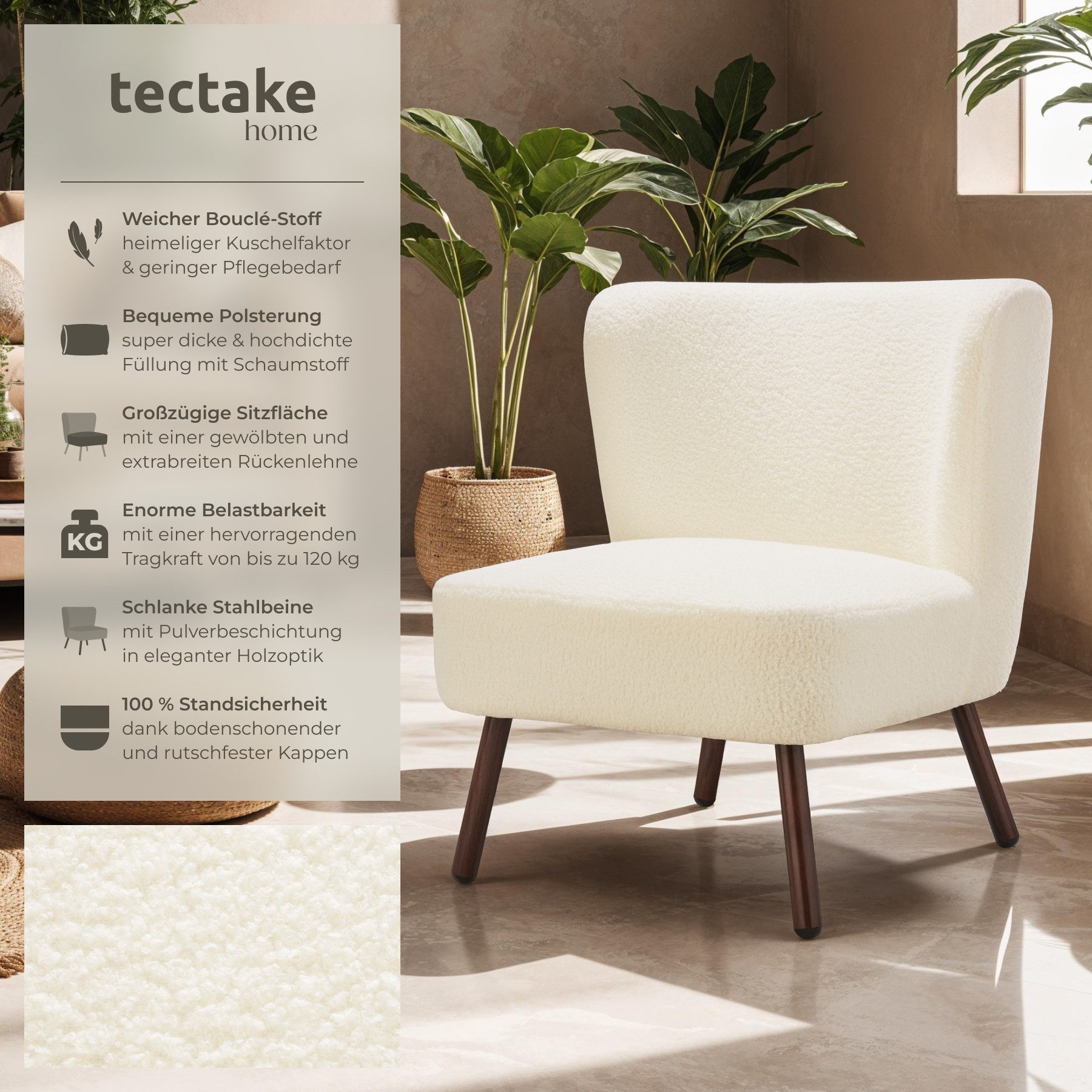 tectake Relaxsessel Teddy-Cocktailsessel, gepolstert, mit Bouclé-Bezug günstig online kaufen