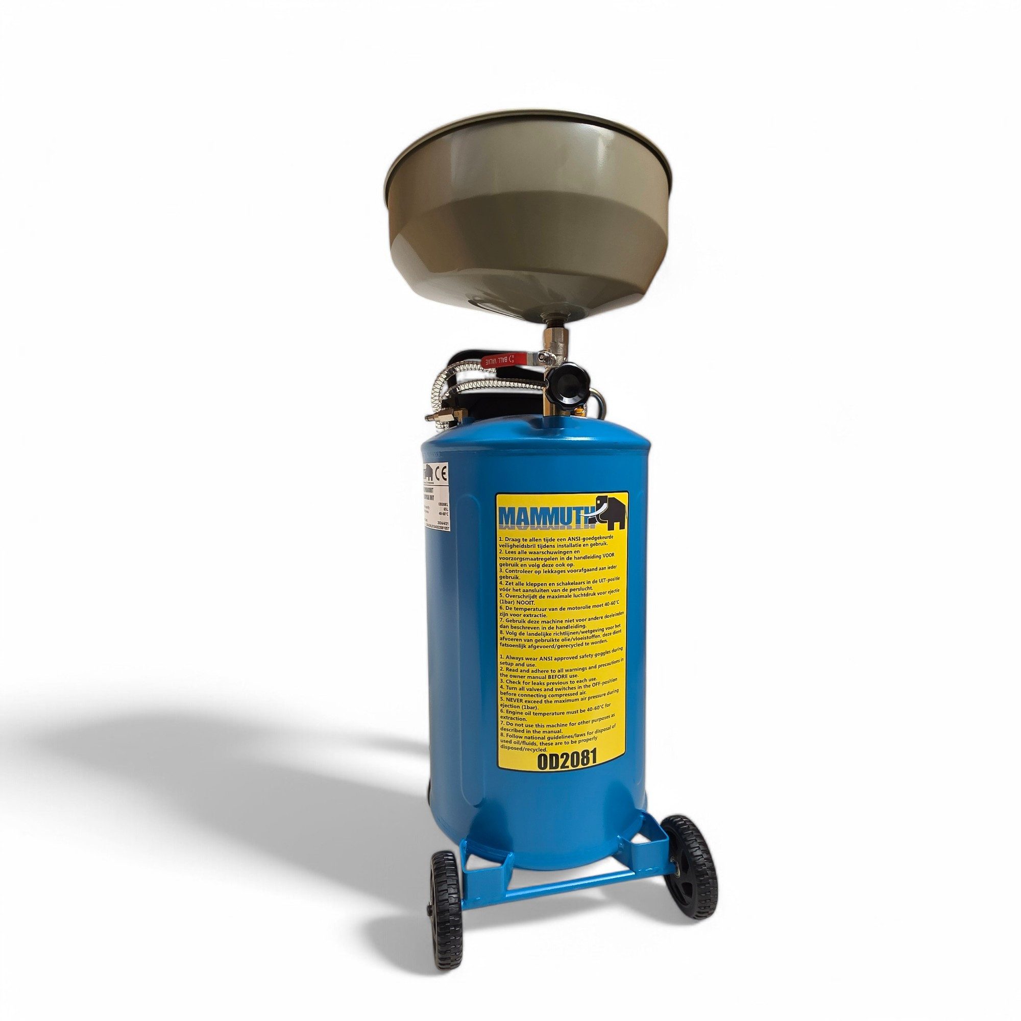 DeTec. Ölauffangwanne Auffangbehälter 65l mit höhenverstellbarem Trichter, Ölauffangwagen Rollbar KFZ Ölablassgerät pneumatisch max. höhe 1630mml