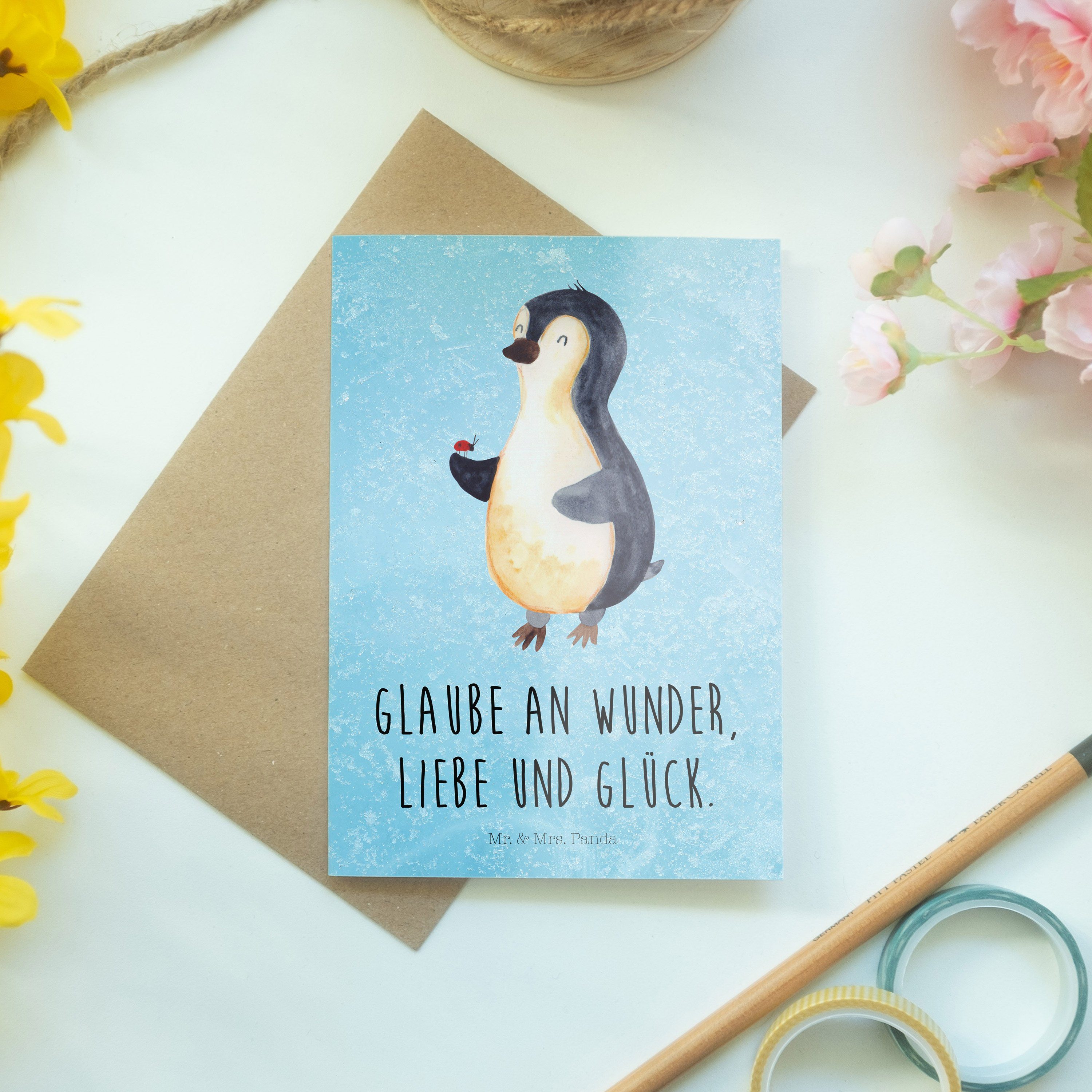 & Eisblau - Pinguin Ei - Glückwunschkarte, Karte, Panda Mr. Marienkäfer Mrs. Grußkarte Geschenk,