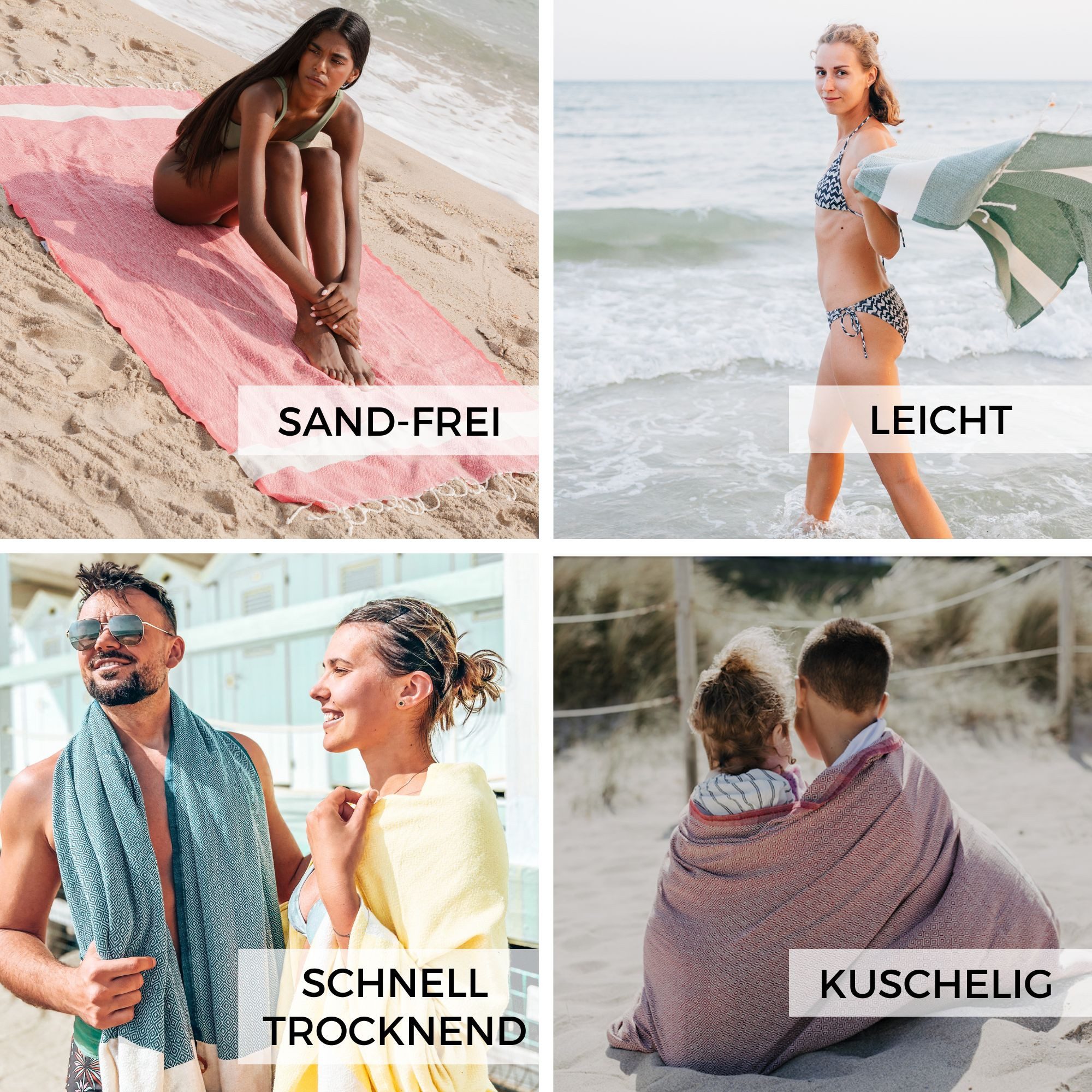 furora HOLIDAY Strandtuch groß 100x200 cm Strand Tuch, aus Baumwolle, Hamamtuch Badetuch, leicht, lang, dünn & kompakt – Bild 4 von 5