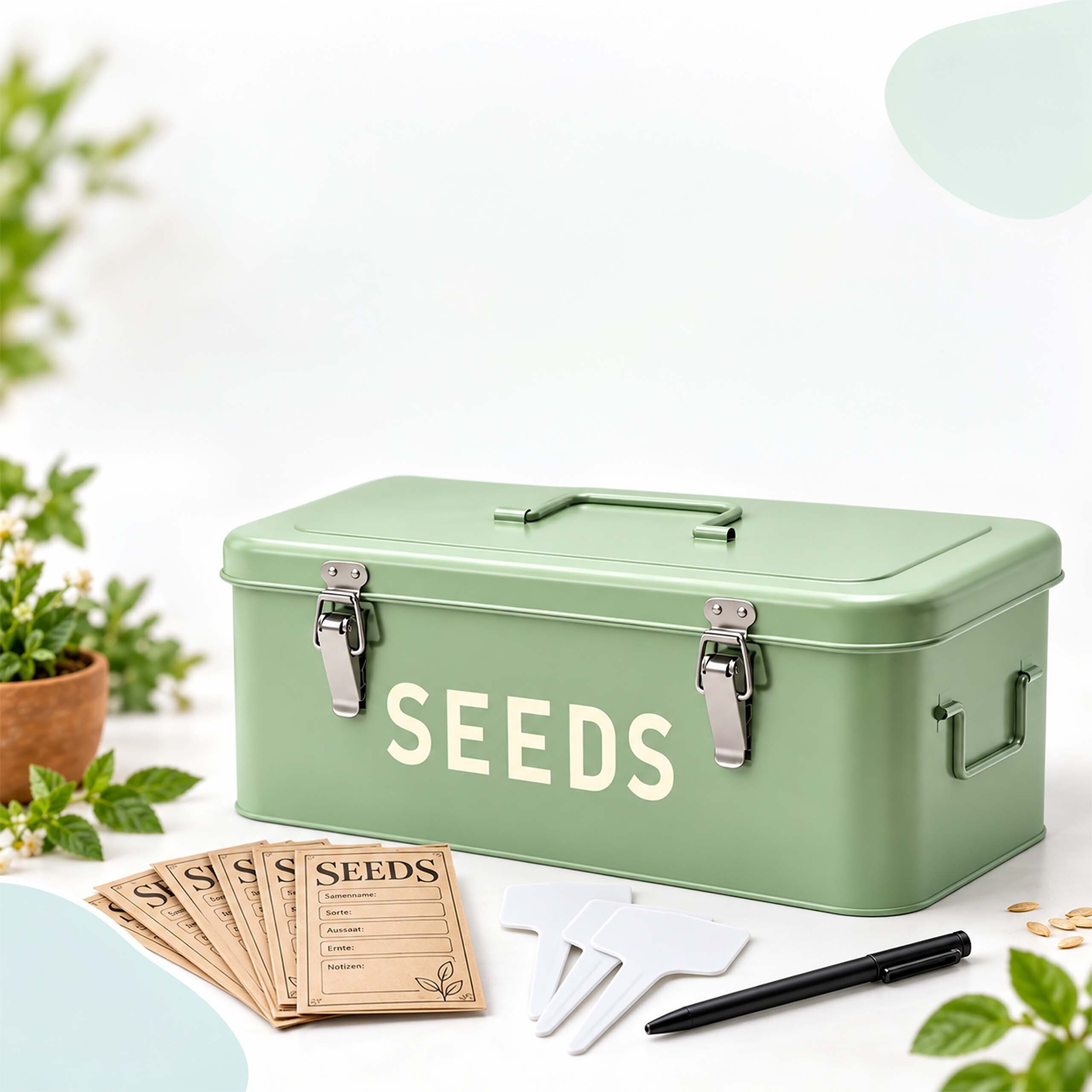 relaxdays Aufbewahrungsbox Saatgut Aufbewahrungsbox mit Zubehör (62 St), Salbei – Bild 2 von 5