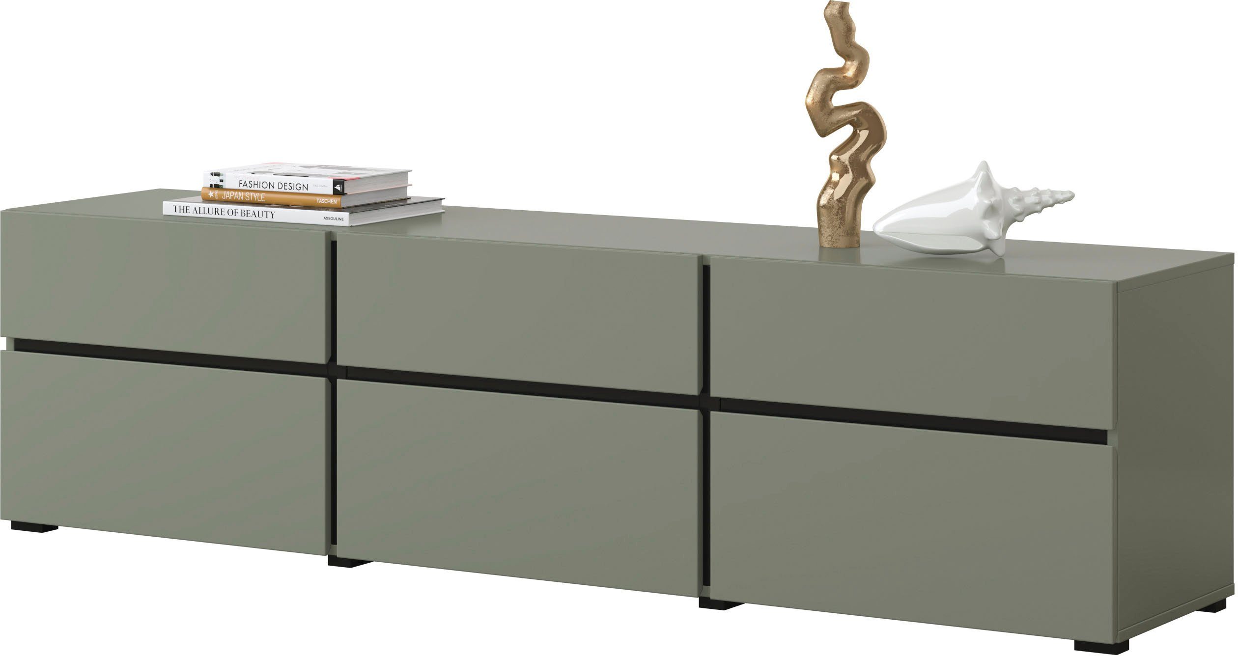 OTTO home Lowboard Cross, moderne grifflose TV-Kommode,3 Klappen/3 Schubkästen, Breite 180 cm, TV-Schrank mit viel Stauraum, TV-Board