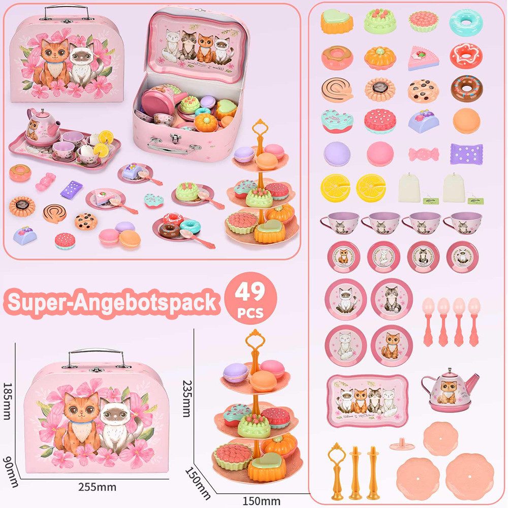 CLTYQ Spielgeschirr Kätzchen Tee-Set, Rosa 49-teilig, günstig online kaufen