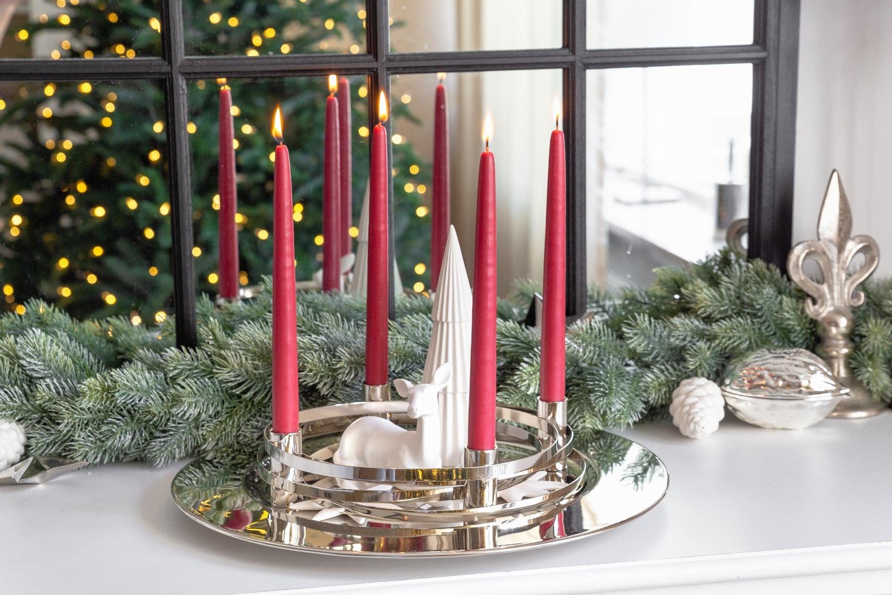 Adventsleuchter 4 Tischdeko mit als Kerzenhalter Stabkerzen, für Weihnachtsdeko als Adventskranz Silber-Optik cm) (40 La Avia, Kerzenkranz Kerzen, EDZARD für