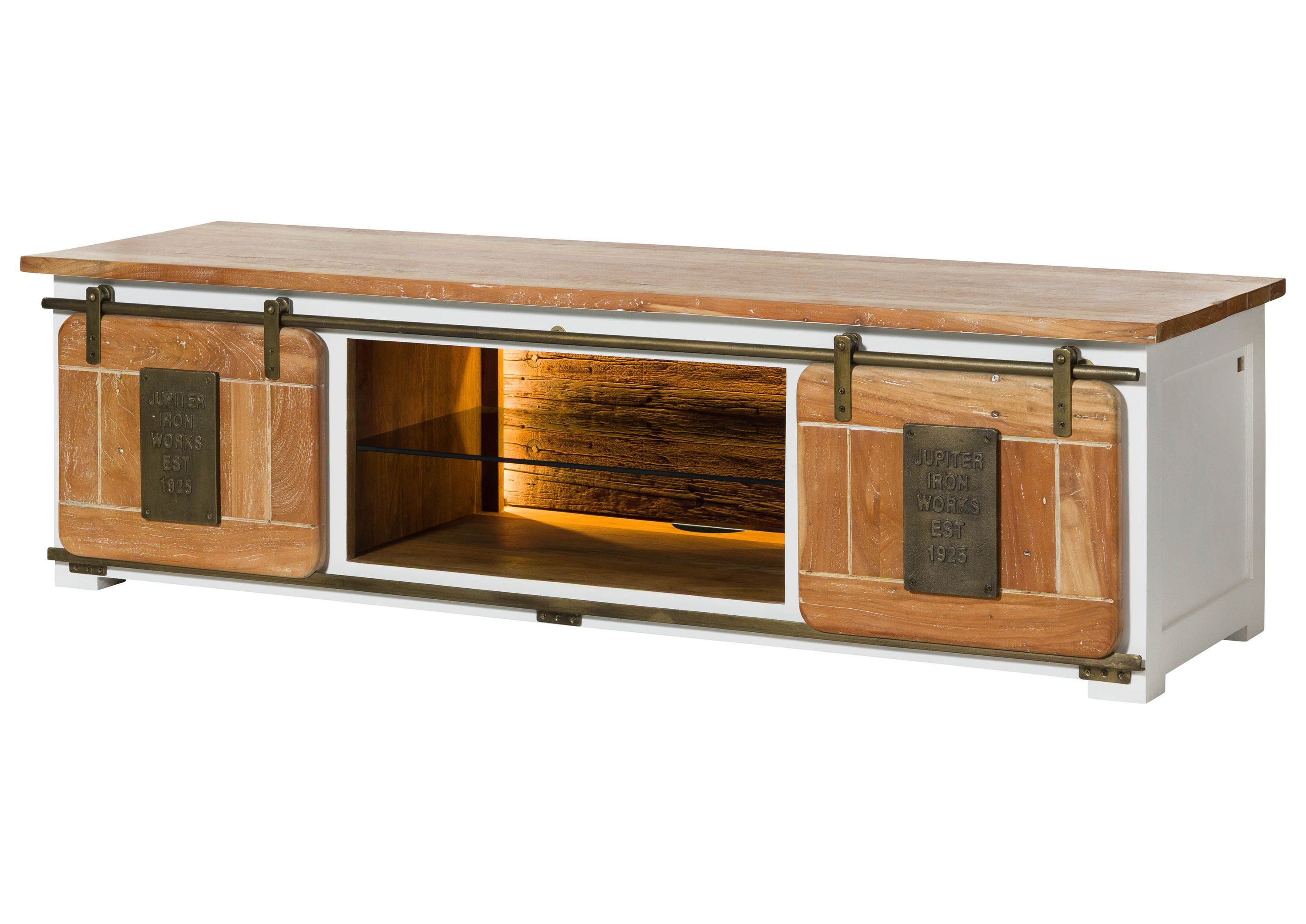 Massivmoebel24 TV-Board RAILWAY LUX (Massivholz), Mango / Altholz 180x55x50 weiß lackiert RAILWAY LUX #530