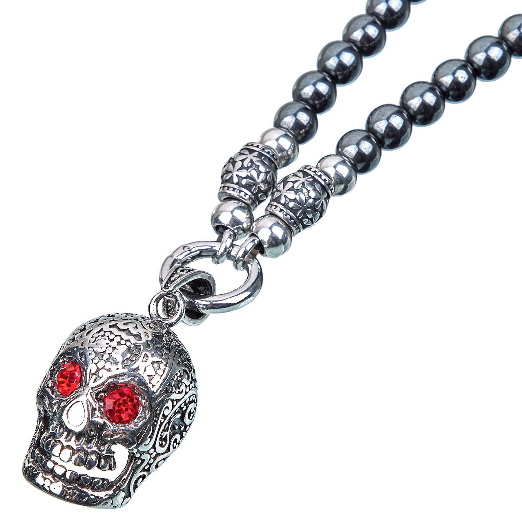 mit SKULL Aaron Perlenkette Federring Verschluss Halskette RED für Bane (1-tlg) Damen/Herren