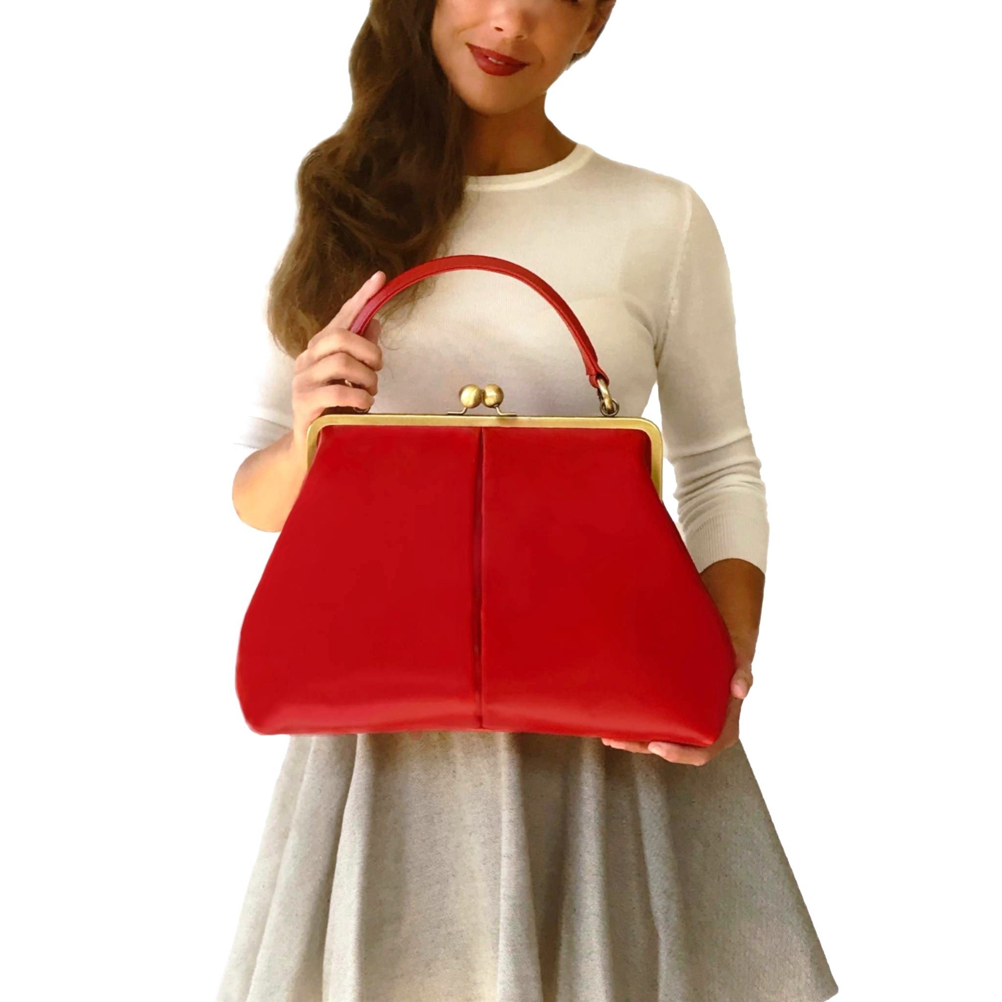 Taschenkinder Handtasche Damen Ledertasche "Vintage Olive" Henkeltasche und Schultertasche (einfach), Echtes Glattleder vom Rind