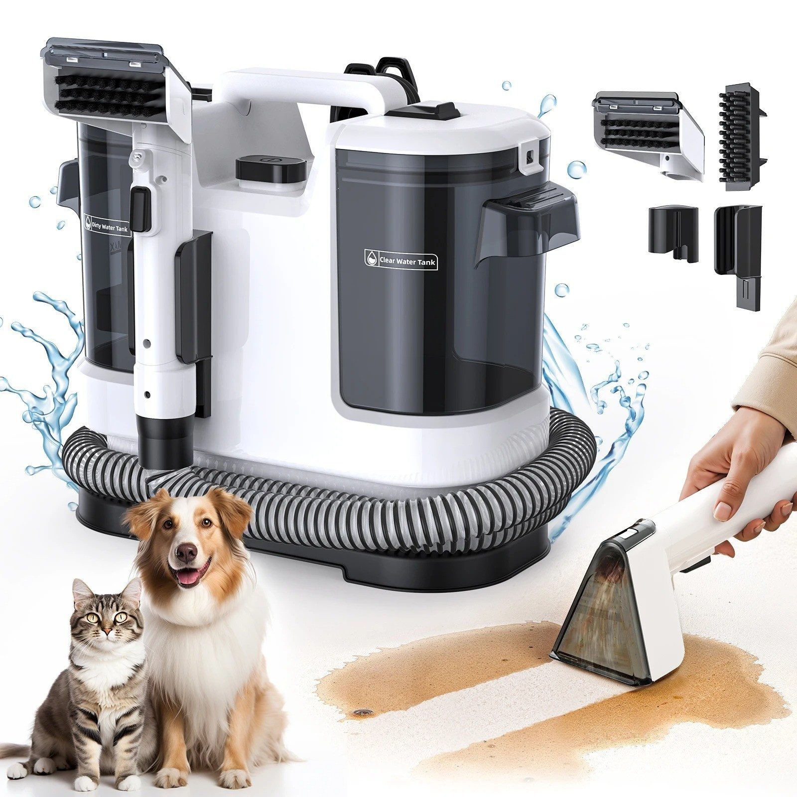 lubluelu Teppichreinigungsgerät V6 - 3in1 Polsterreiniger Gerät Waschsauger 13500Pa Fleckenreiniger, 450 W, beutellos, für Teppiche, Polster, Sofa, Auto, Flecken / Dual-Tank-Technologie