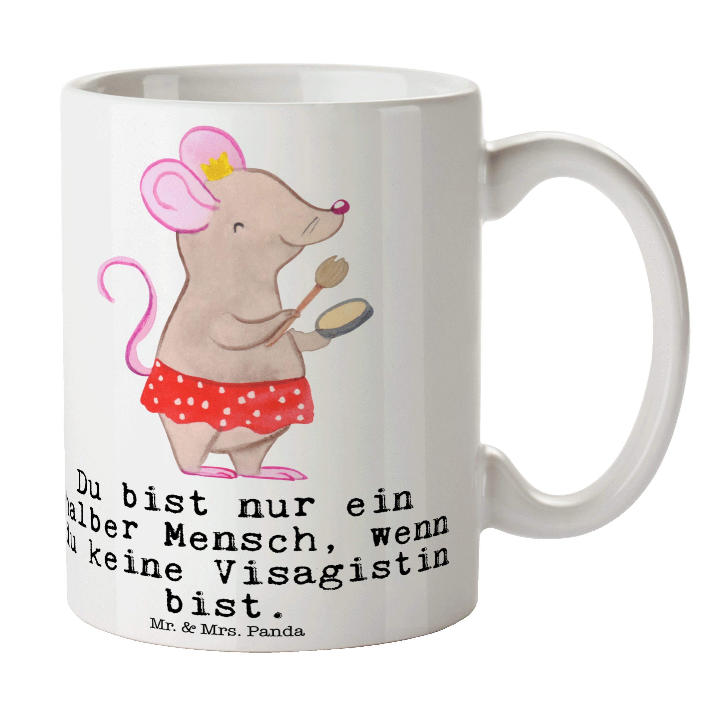 Mr. & Mrs. Panda Tasse Visagistin mit Herz - Weiß - Geschenk, Wellnessgeschenk, Beauty Salon, Keramik