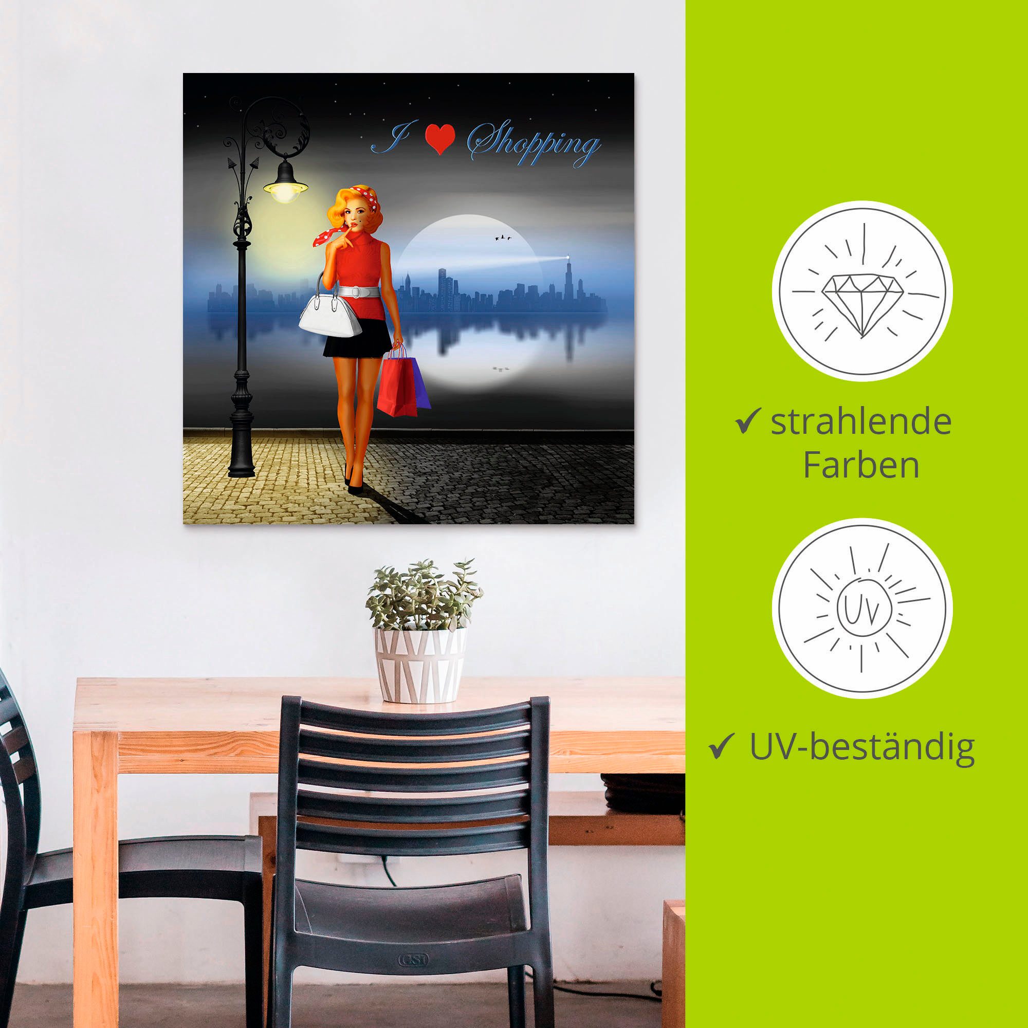 Artland Alu-Dibond-Druck Ich liebe Einkaufen, Mode (1 St), für Innen- und Außenbereich geeignet, Outdoorbild