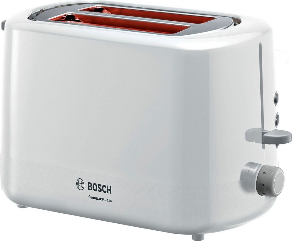 BOSCH Toaster TAT3A111, 2 Schlitze, für 2 Scheiben, 800 W, Gleichmäßiges  Röstbild durch automatische Brotzentrierung