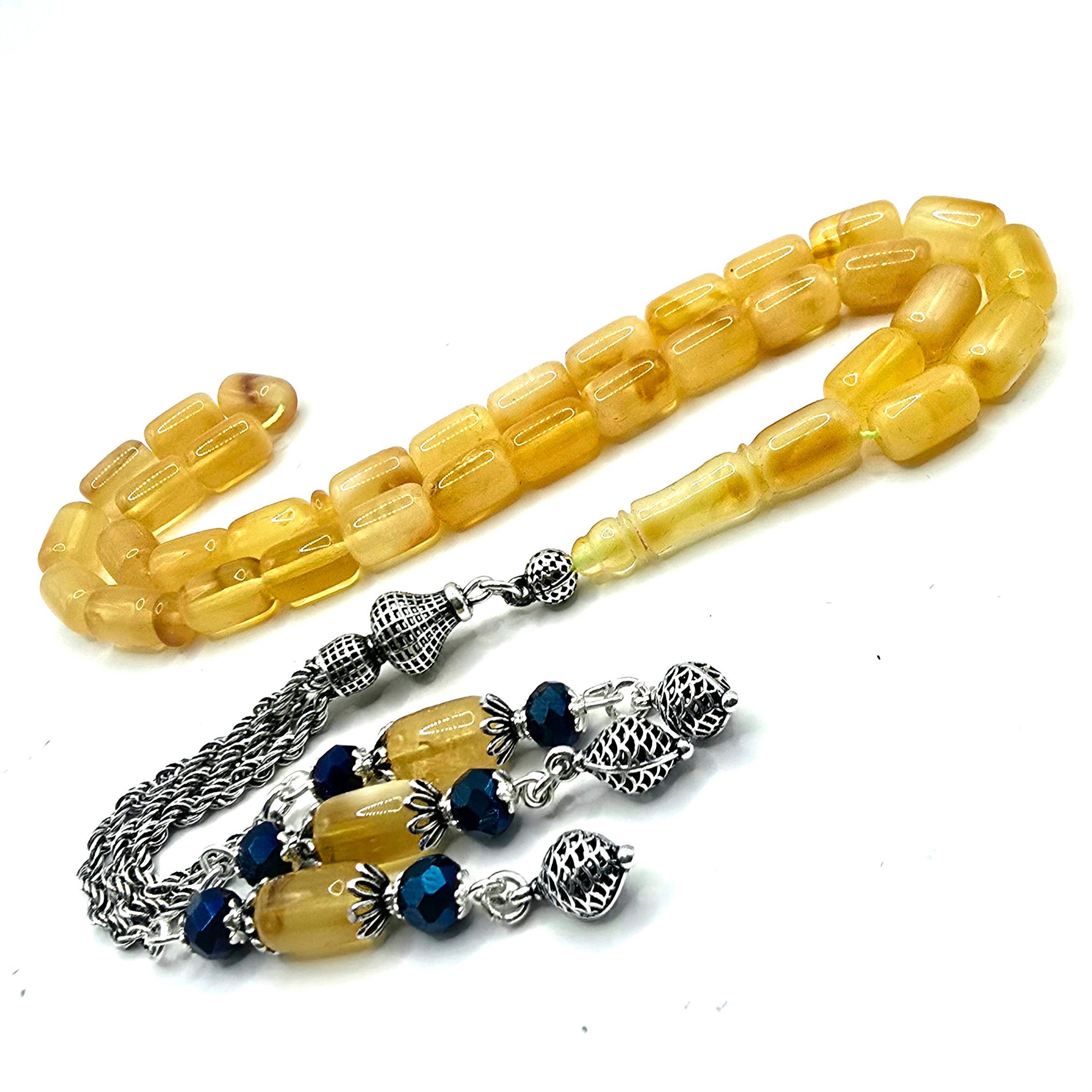 M-Punkt24 Kettenanhänger Tesbih Tespih Damla Kehribar 19 Gr. Diamond 925 Püskül (19 Gramm inkl. Etui, Misbah, Subha, Amber, Gebetskette), 925 Sterling Silber, Bernstein, Kehribar, Damla