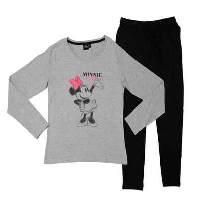 United Labels® Schlafanzug Disney Minnie Mouse Schlafanzug für Damen Grau/Schwarz