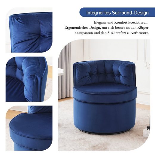 MERAX Drehsessel mit Sitzkissen, Einzelsessel aus Samt, Loungesessel mit 360° Drehfunktion, Polstersessel, Einzelsofa
