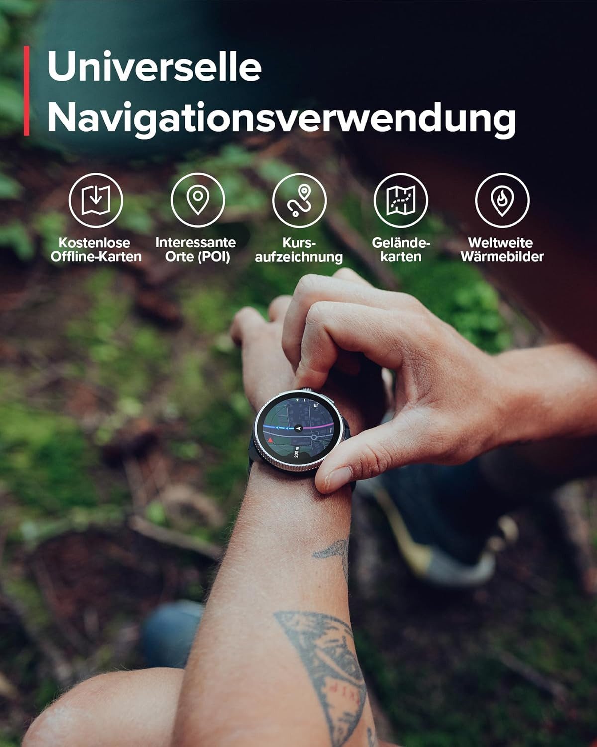 Suunto Smartwatch (3,6 cm, android ios), Premium GPS Sportuhr mit AMOLED Display und Dual-Frequenz-Navigation