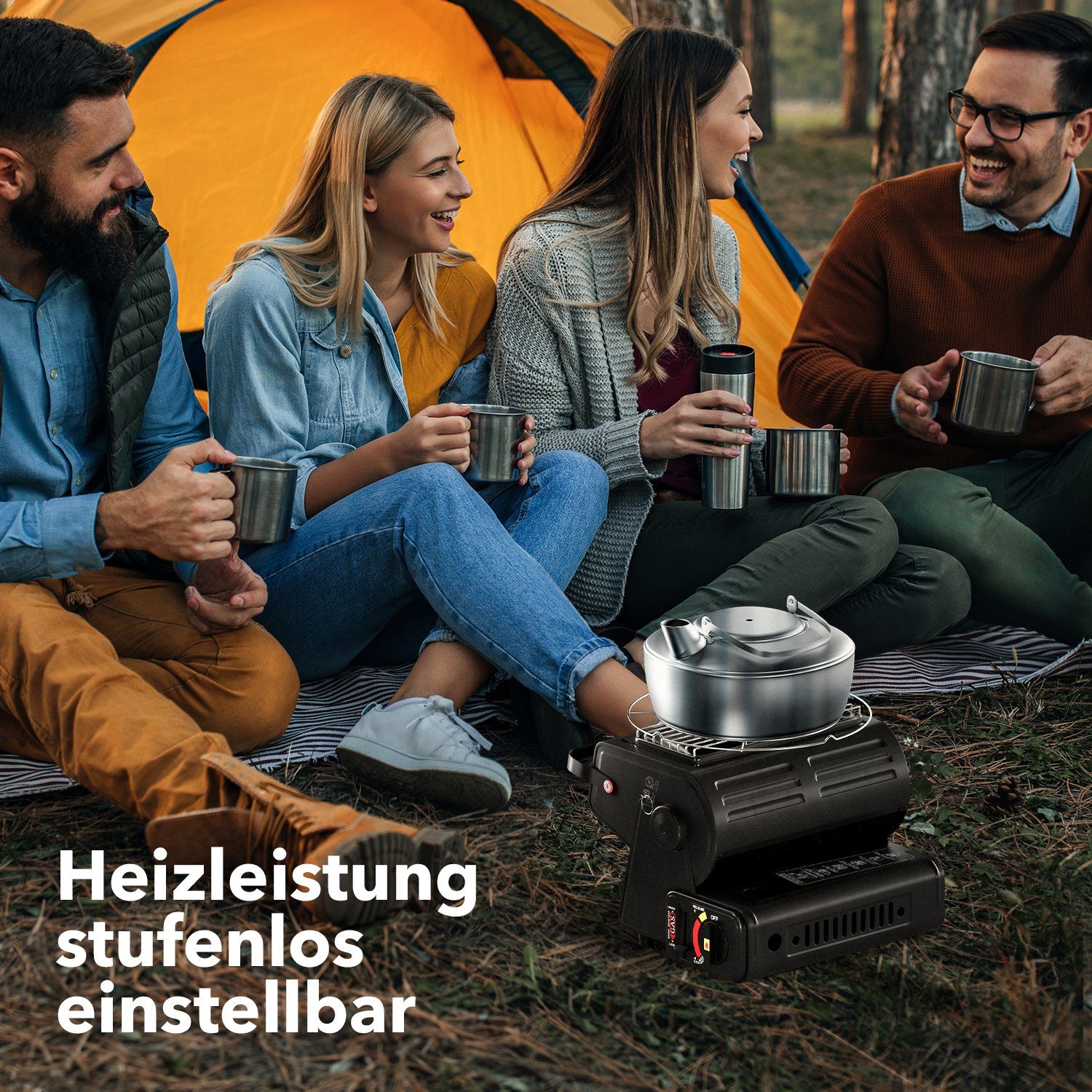 Gaskocher 1,3 Kartuschen) KW Campingheizer, Gaskartuschen, Outdoor für Gaskocher 2in1 EVOCAMP für Zeltheizung, Heizung Camping Gasheizung Tragbare & (ohne