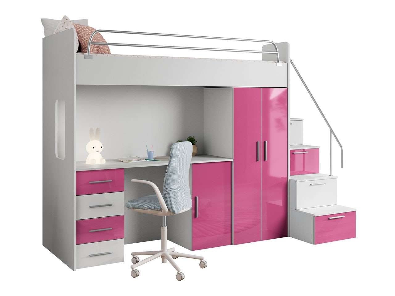 mit Etagenbett, Rosa MKS Schließfächern), mit Jugendbett Jugendmöbelset Schreibtisch MÖBEL Schrank EDEN und Schreibtisch, (Bett, 4S Kleiderschrank, Treppe