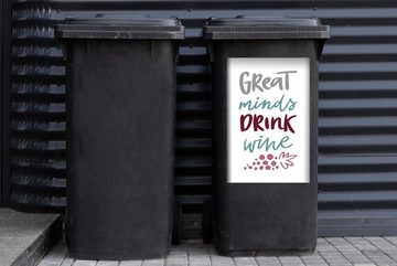 MuchoWow Wandsticker Weinzitat "Große Geister trinken Wein" mit Trauben (1 St), Mülleimer-aufkleber, Mülltonne, Sticker, Container, Abfalbehälter
