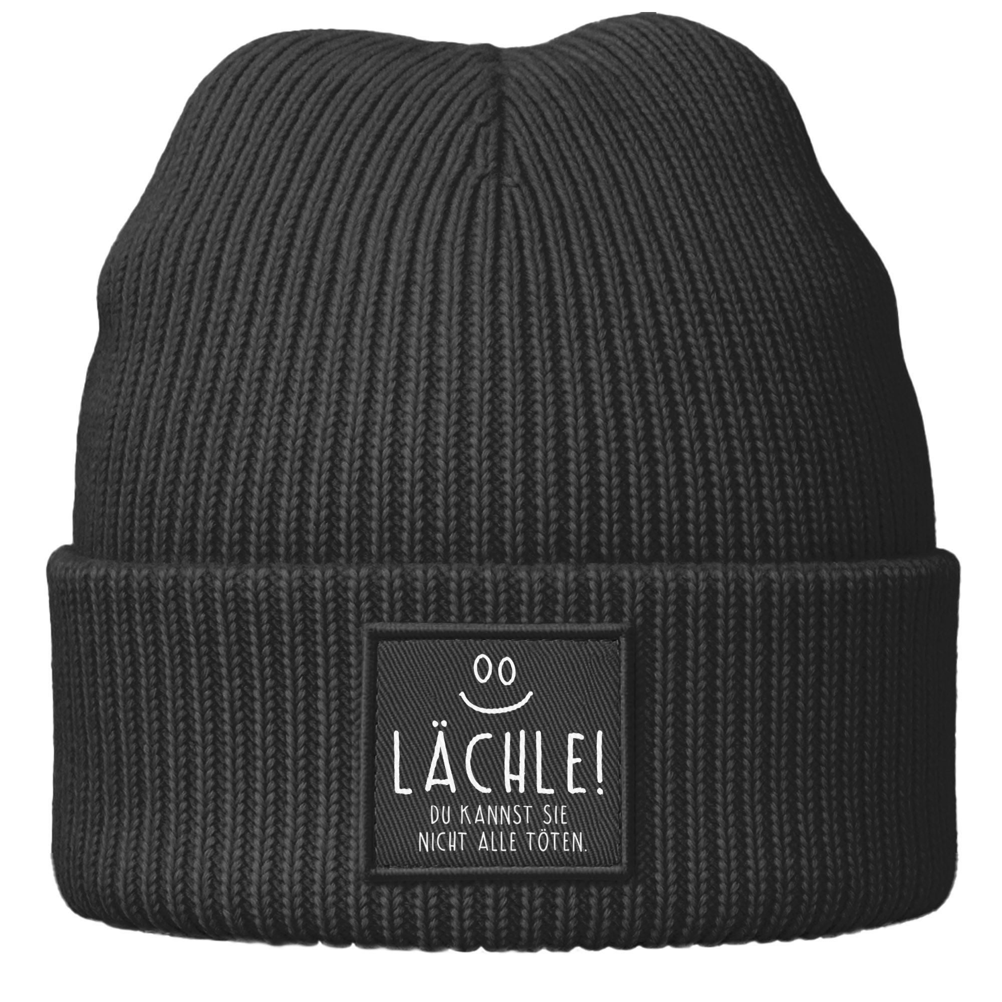 MoonWorks Beanie Damen Beanie mit Spruch Lächle Sarkasmus Ironie Statement Patch