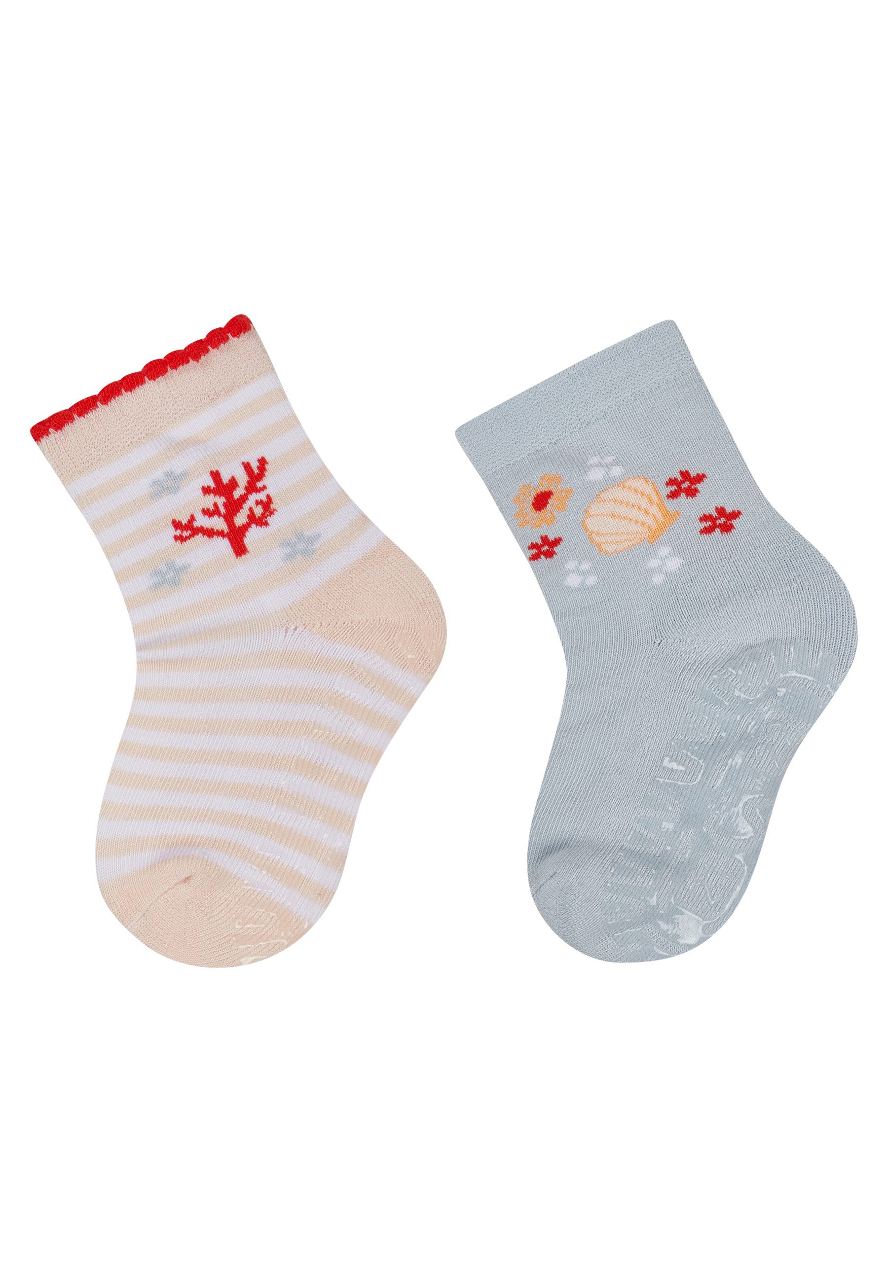 Sterntaler® ABS-Socken Fliesen Flitzer AIR 2er-Pack Koralle (2-Paar, 2er-Pack) FliesenFlitzer Air 2er, Koralle & Muschel, rutschfest, atmungsaktiv