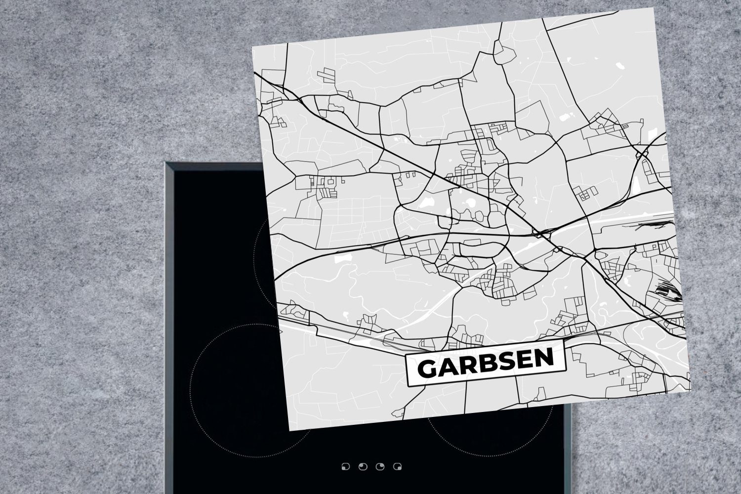 (1 Deutschland MuchoWow Garbsen - küche tlg), für Vinyl, Karte Arbeitsplatte Herdblende-/Abdeckplatte 78x78 - Stadtplan, cm, Ceranfeldabdeckung, -