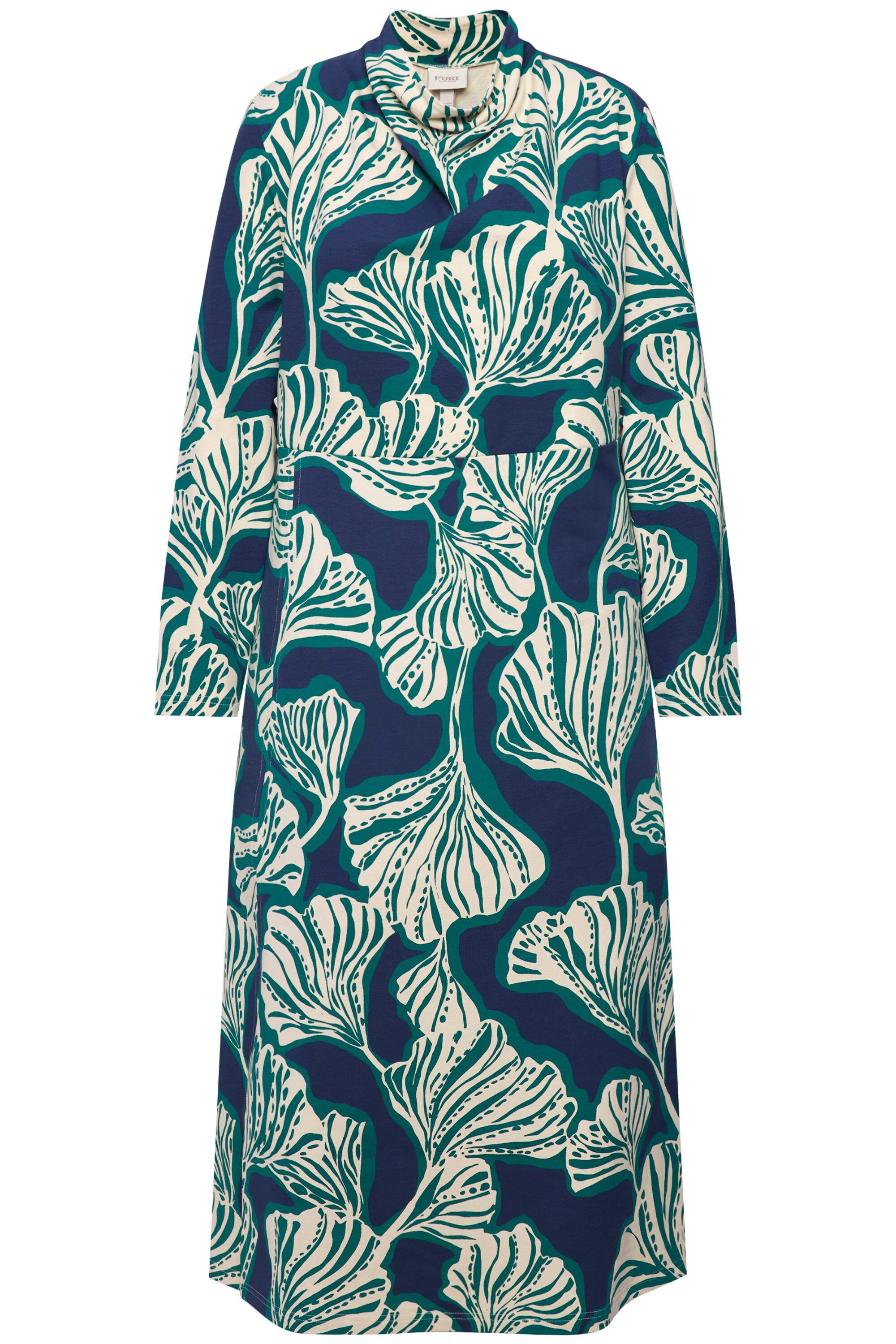 Ulla Popken Midikleid Maxi-Sweatkleid Blätter Wasserfall-Ausschnitt günstig online kaufen