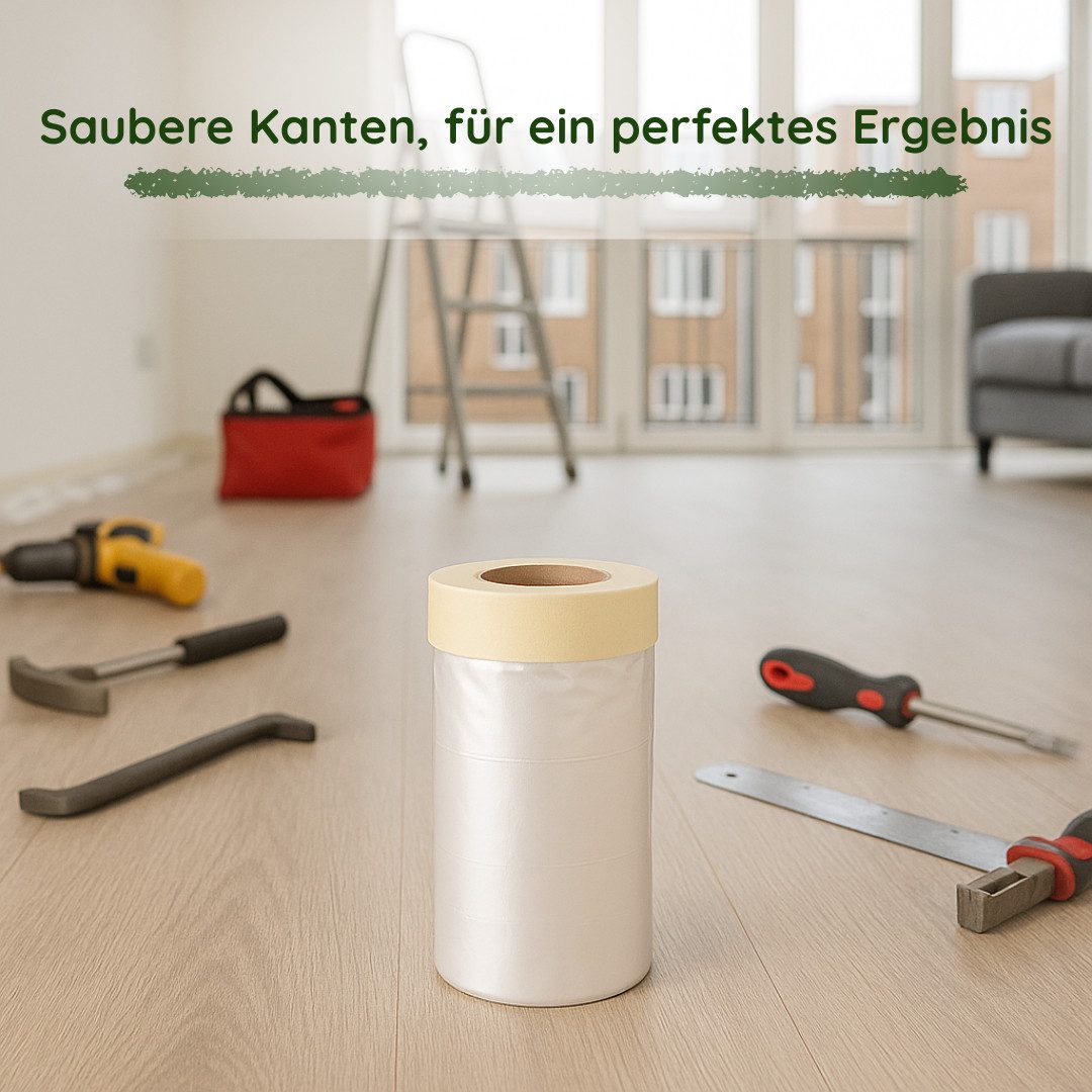 Veluxis Kreppband Veluxis® Kombi-Mask Abdeckfolie mit Kreppband Hohe Klebkraft, Rückstandsfrei – Schutz vor Staub & Feuchtigkeit