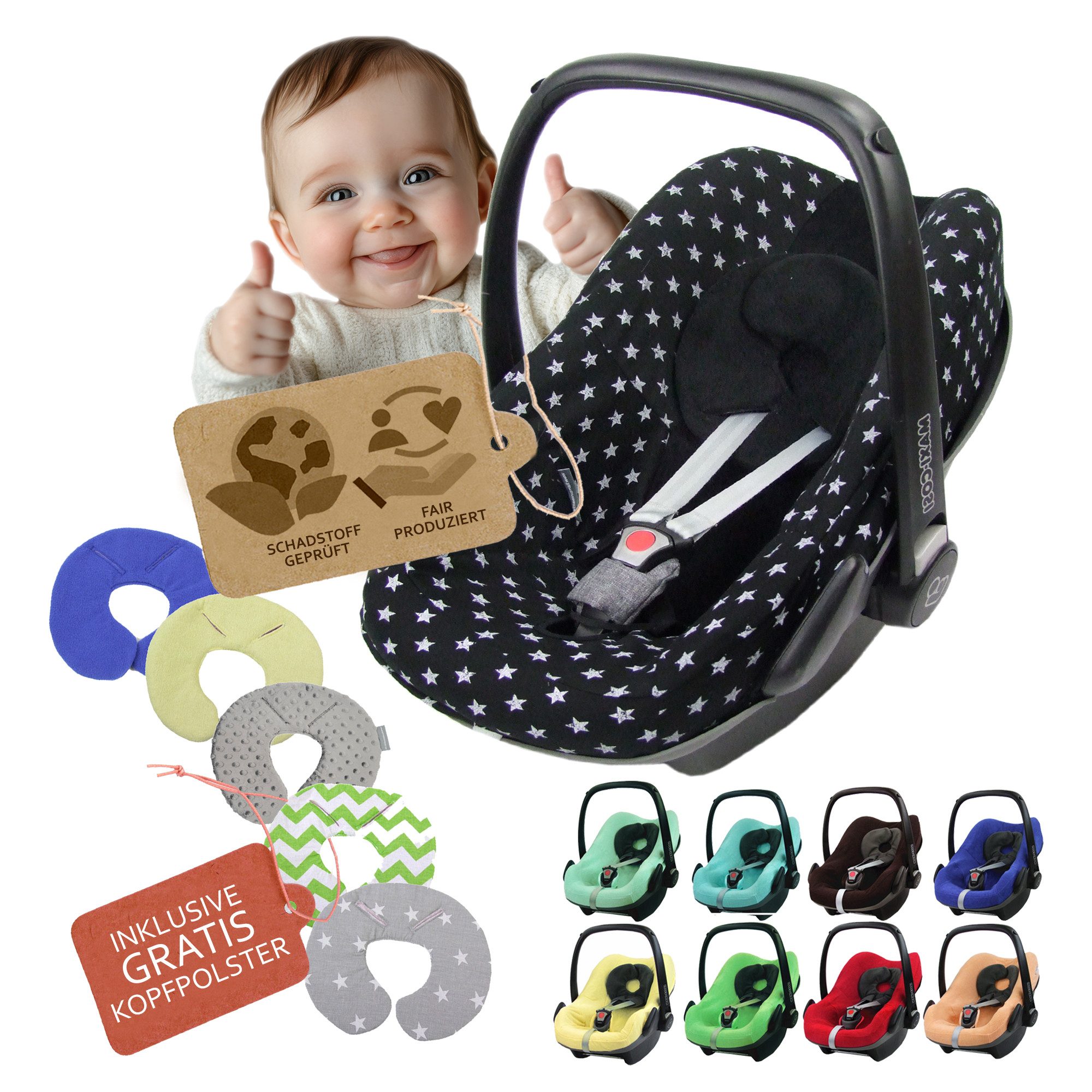 Babyschale Sommerbezug Bezug aus Frottee kompatibel mit Maxi Cosi Pebble + KP