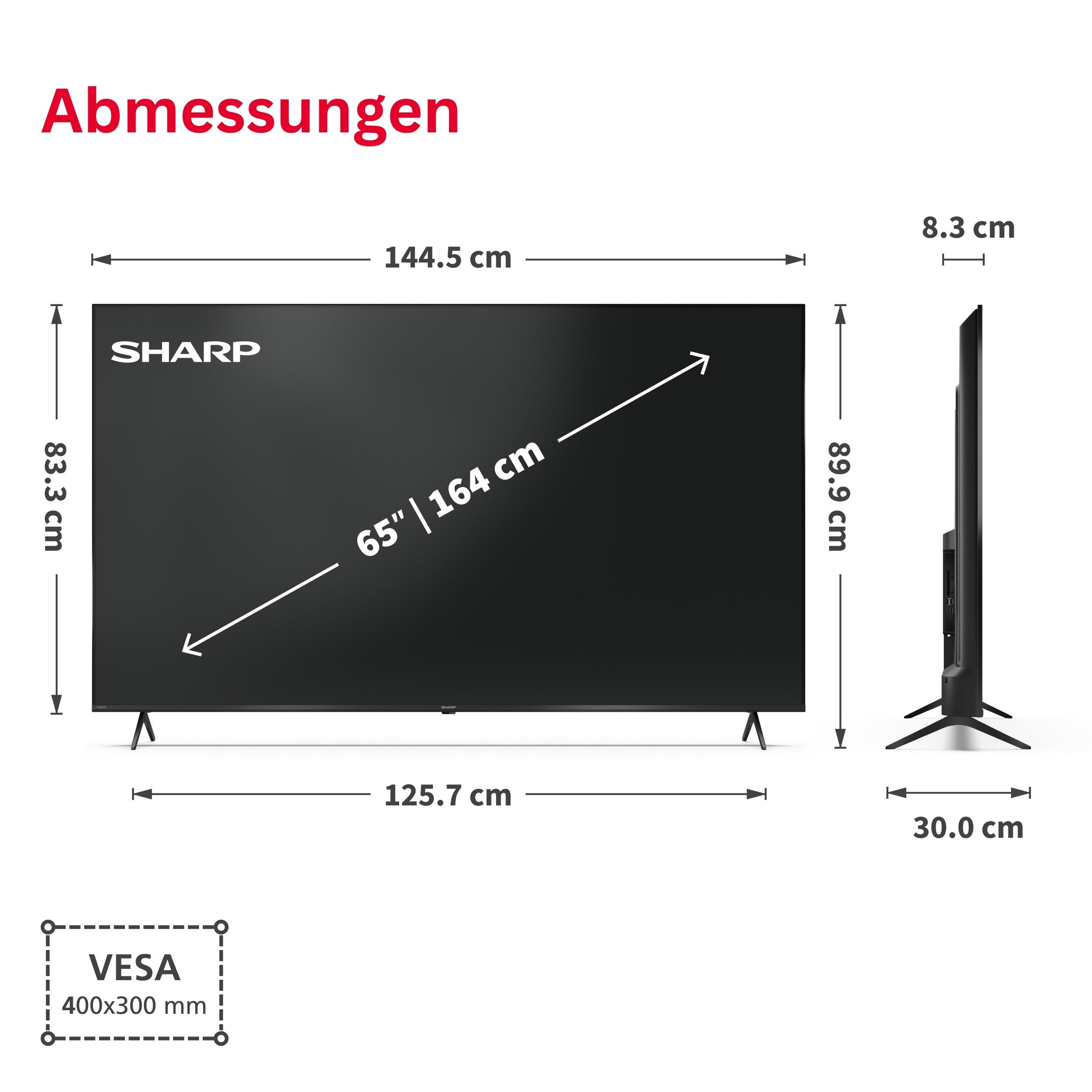 Sharp 65HM5745E QLED-Fernseher (164 cm/65 Zoll, 4K Ultra HD, Smart TV powered by TiVo, Smart TV by TiVo, HDR Dolby Vision & Atmos, Triple-Tuner)