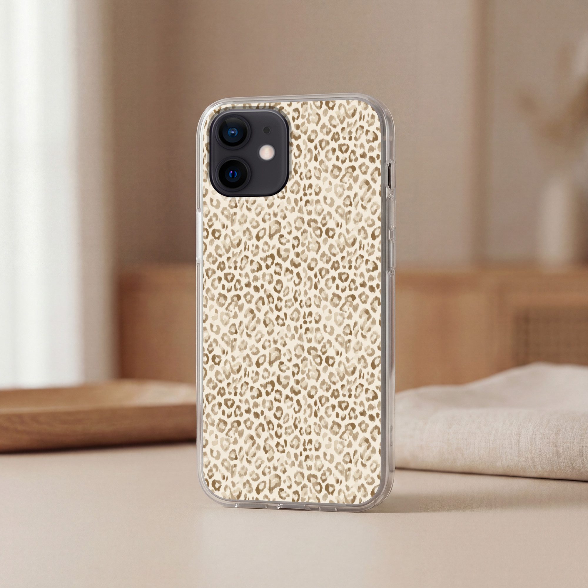MuchoWow Handyhülle für Apple iPhone 12 Leopard - Klassisch - Beige, Smartphone-Bumper, Print, Handy Schutzhülle Dünn