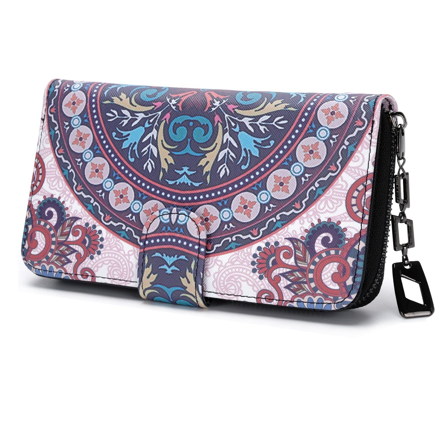 TAN.TOMI Geldbörse Geldbeutel mit Blumen- und Blütenmuster im Mandala Stil (Einzigartigem Mandala-Blumenmuster, elegante Retro Brieftasche), Praktische Aufteilung mit viel Platz Mandala Offwhite