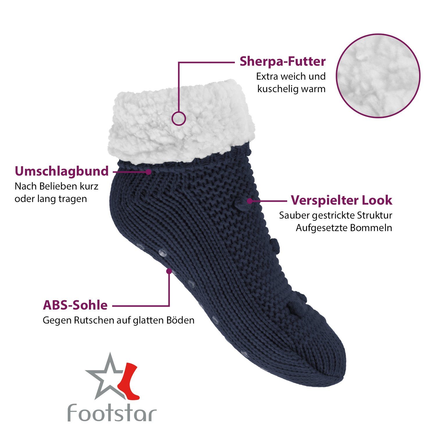 Footstar ABS-Socken Damen weiche Winter Socken Stoppersocken ABS