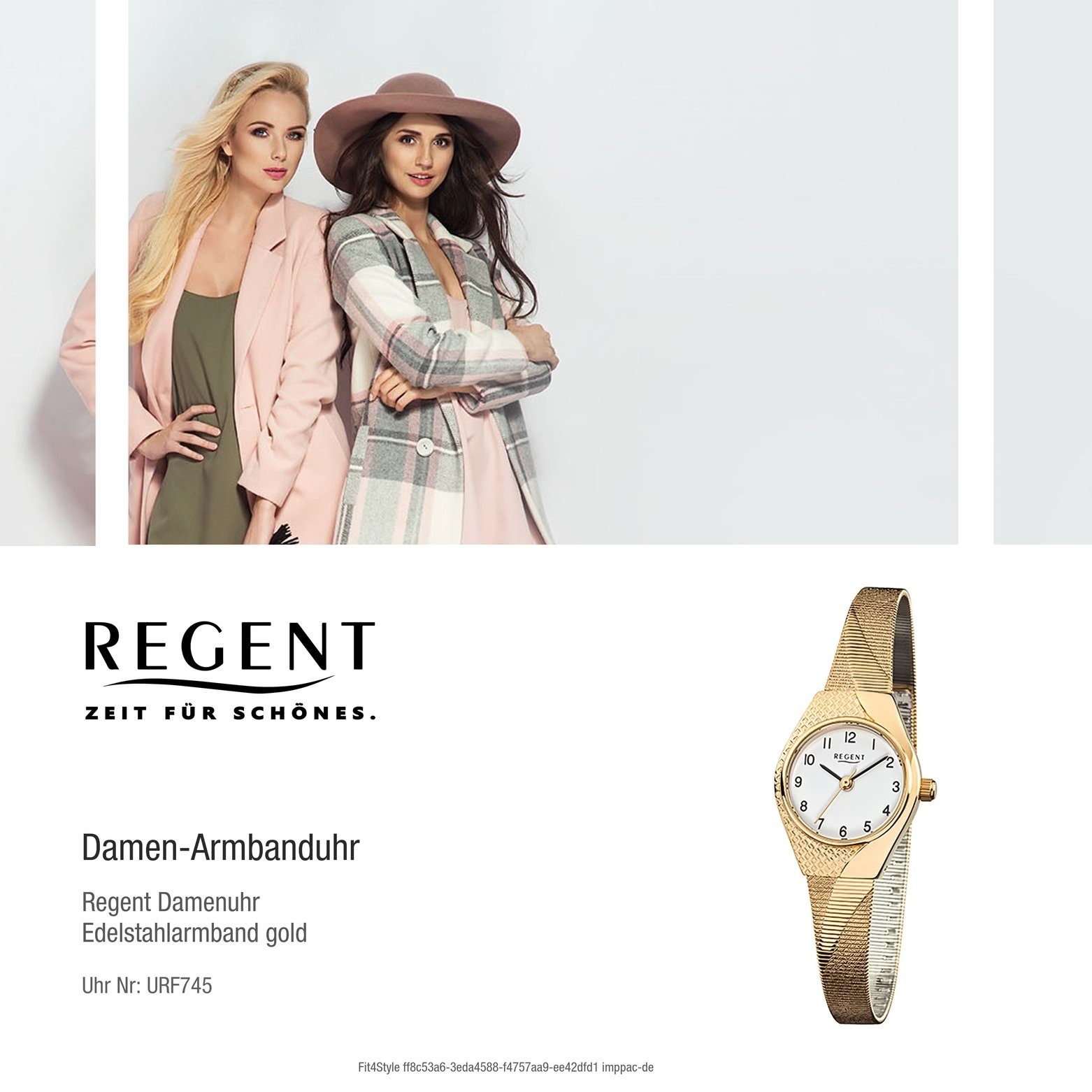 Regent Quarzuhr Regent Damen-Armbanduhr gold oval, ionenplattiert (ca. klein 23x30mm), F-745, Armbanduhr Damen Edelstahl, Analog